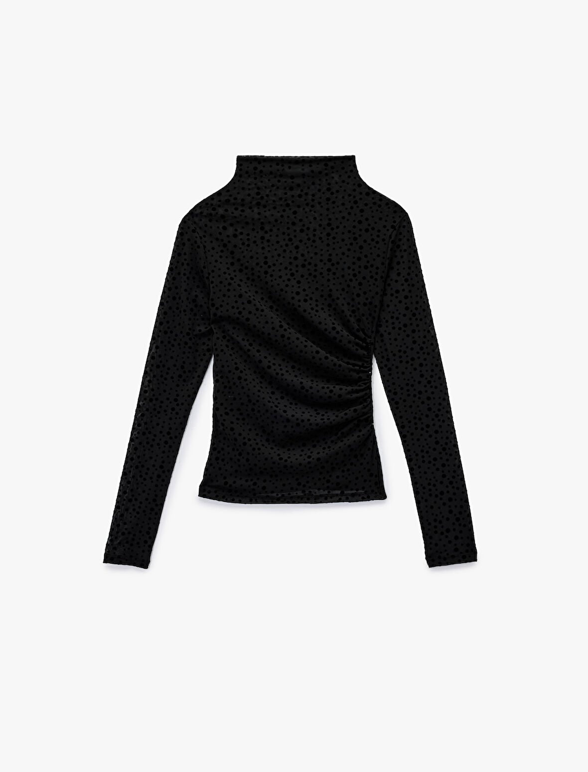 Slim Fit Uzun Kollu Geniş Dik Yaka Puantiyeli Tül Bluz