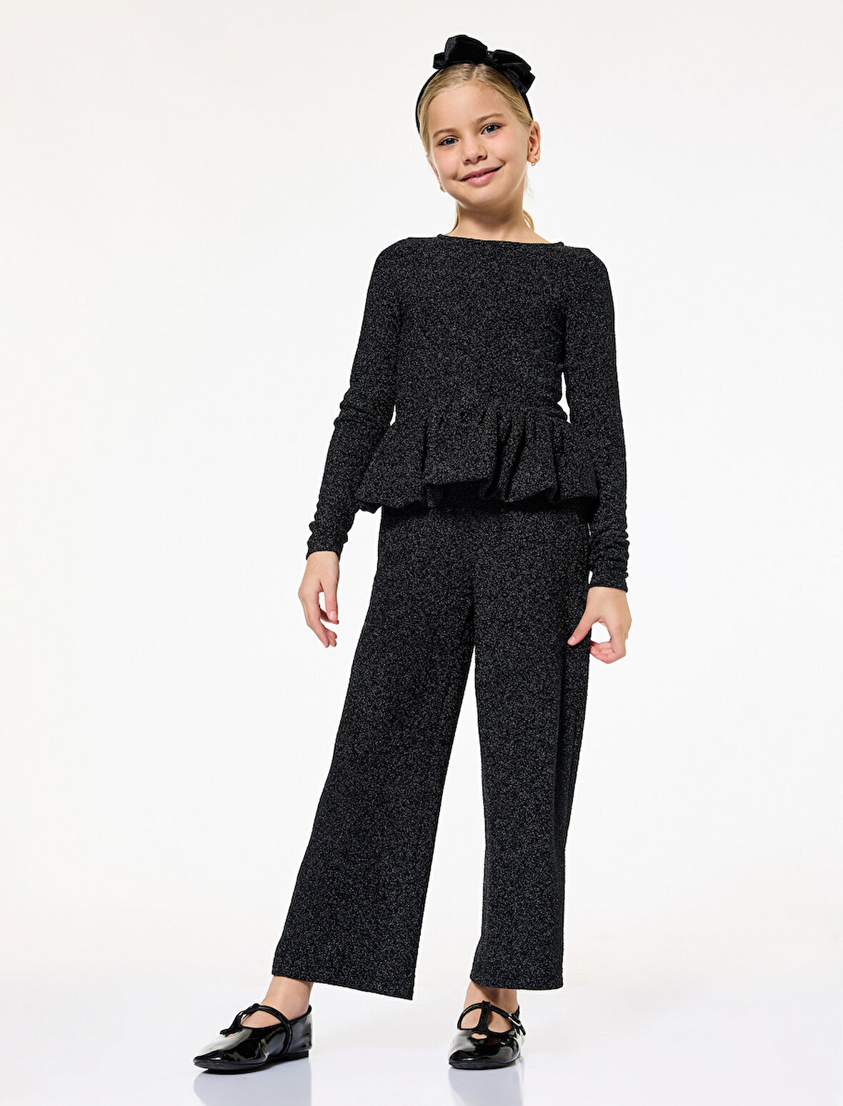 Parlak Detaylı Beli Lastikli Geniş Paça Yılbaşı Pantolon