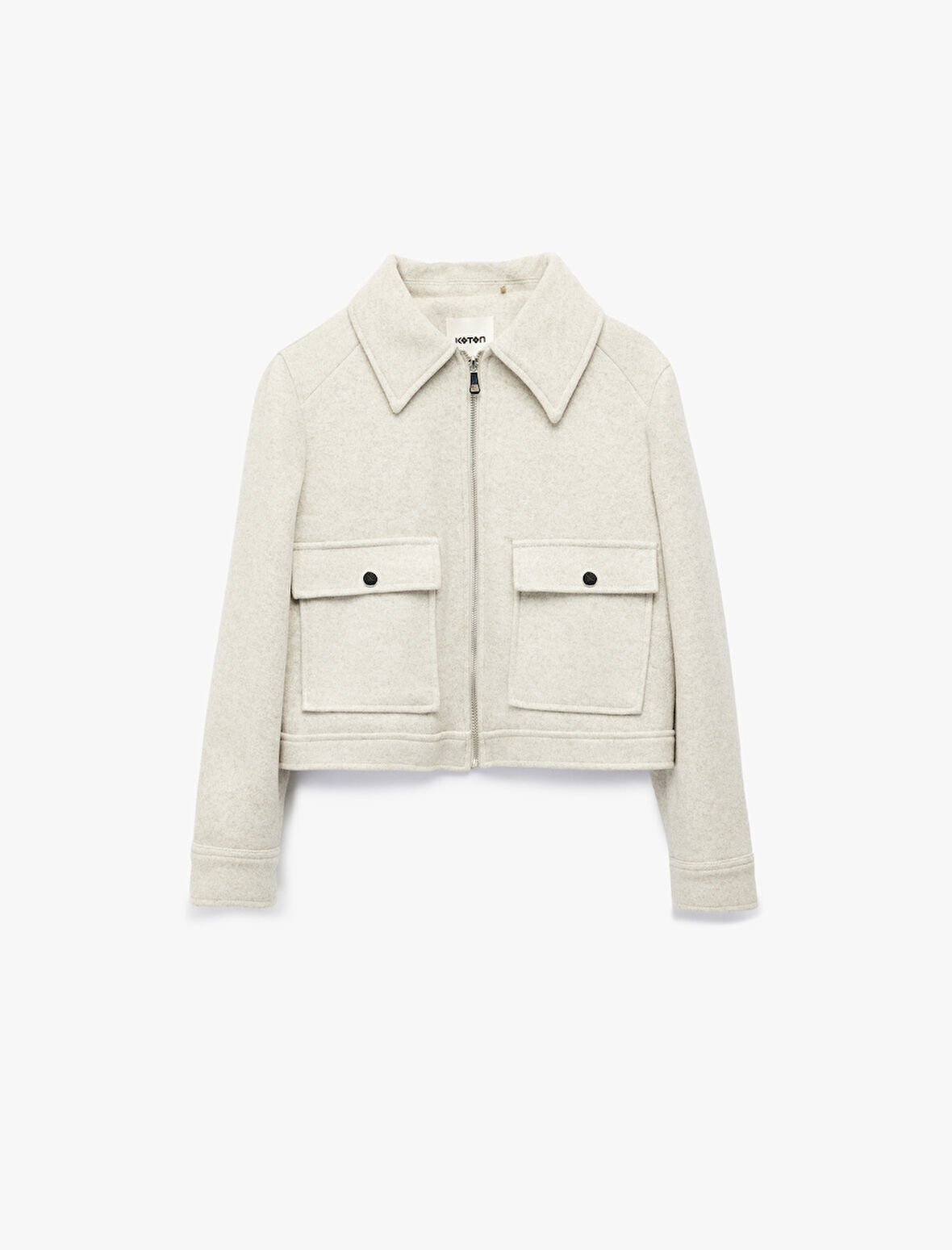 Kısa Kaban Kaşe Cepli Uzun Kollu Fermuarlı