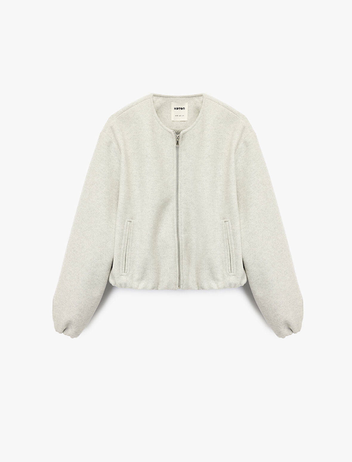 Kaşe Bomber Ceket Crop Bisiklet Yaka Fermuarlı Cepli Uzun Kollu