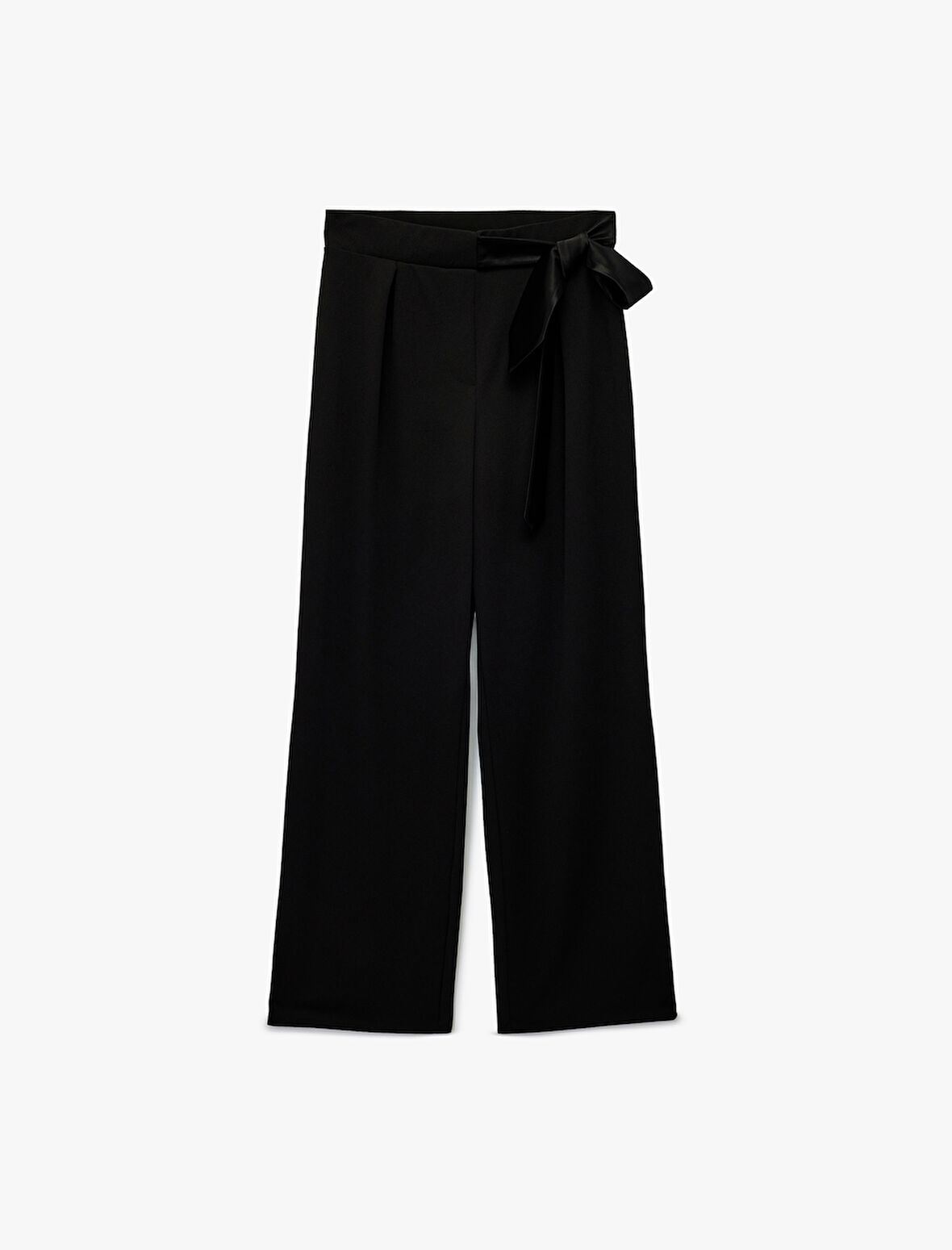 Bağlamalı Saten Fiyonk Detaylı Geniş Paça Kumaş Pantolon