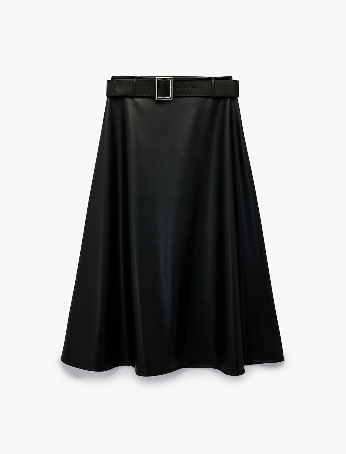 Çan Kesim Midi Kemerli Suni Deri Etek