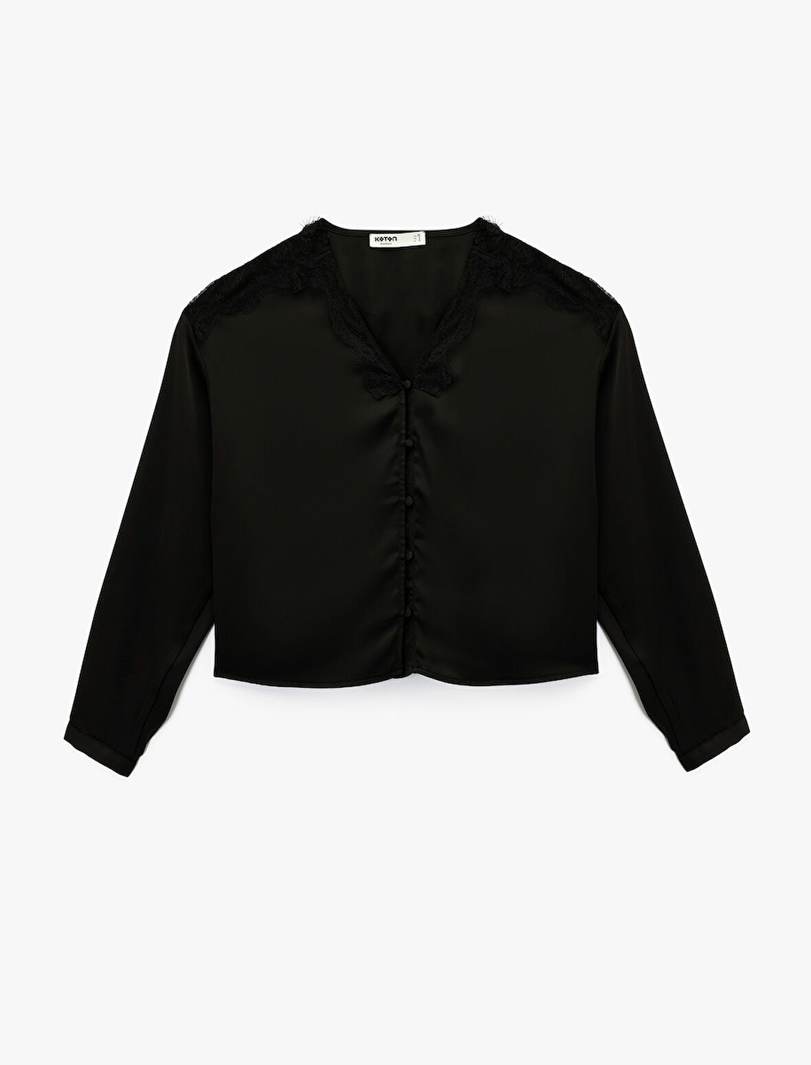 Dantel Detaylı Uzun Kollu V Yaka Bluz