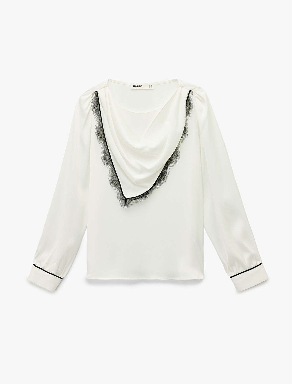 Dantel Detaylı Uzun Kollu Şal Yaka Bluz