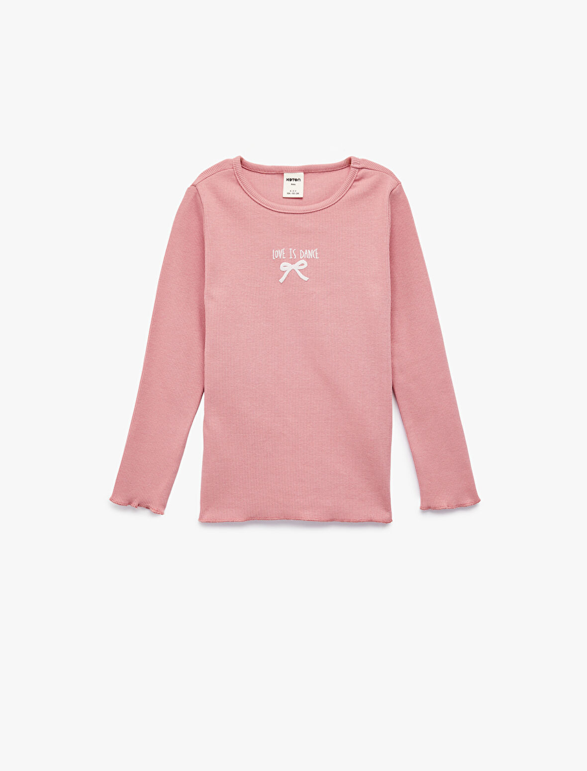 Pamuklu Kaşkorse Bisiklet Yaka Fiyonk İşlemeli Uzun Kollu Tişört