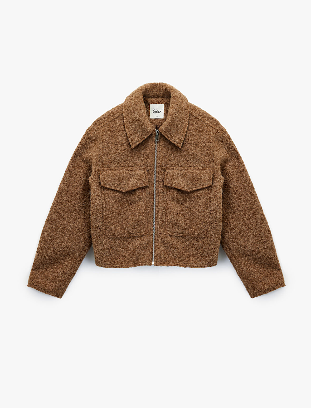 Fermuarlı Cepli Uzun Kollu Kısa Peluş Ceket