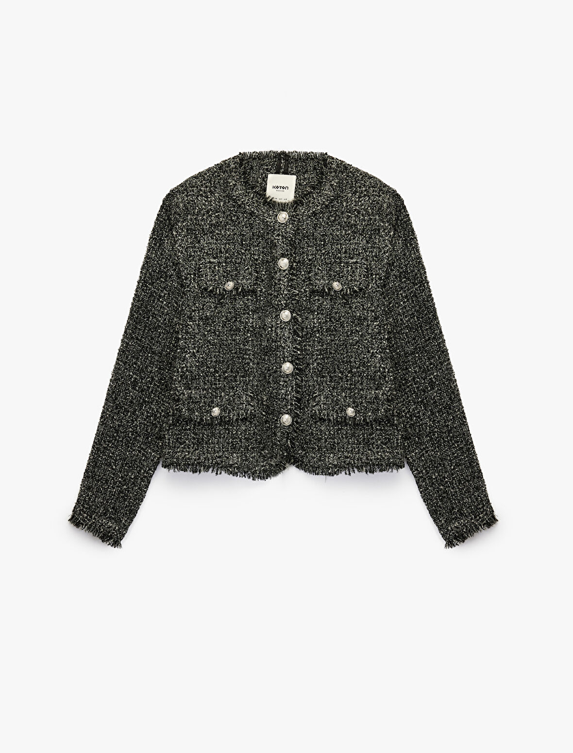 Cep Detaylı Düğmeli Uzun Kollu Bisiklet Yaka Tüvit Ceket