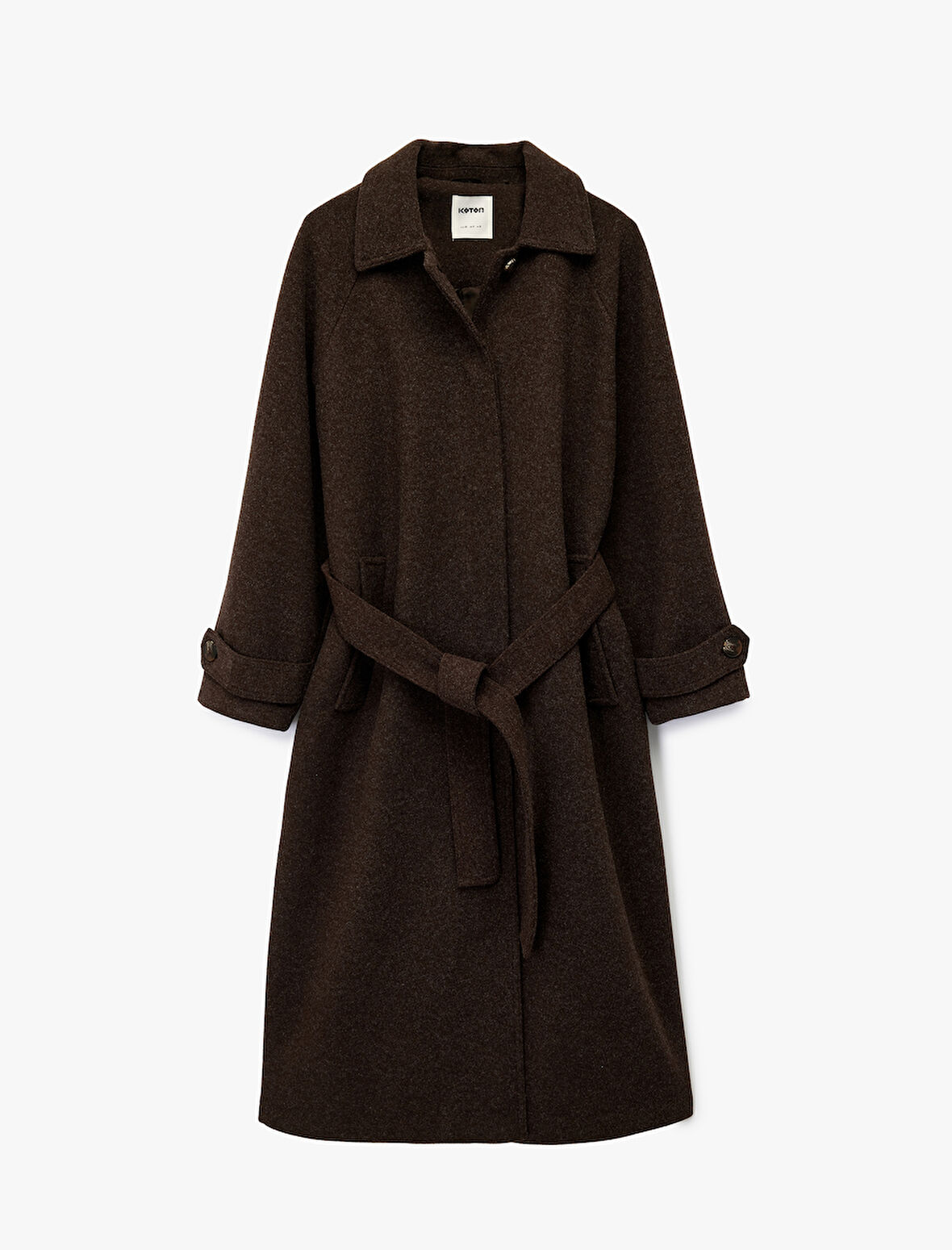 Kemerli Uzun Kaşe Kaban Düğmeli Uzun Kollu Cepli 