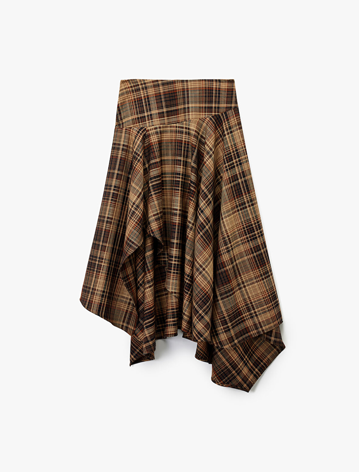 Asimetrik Kesim Kloş Midi Ekose Etek