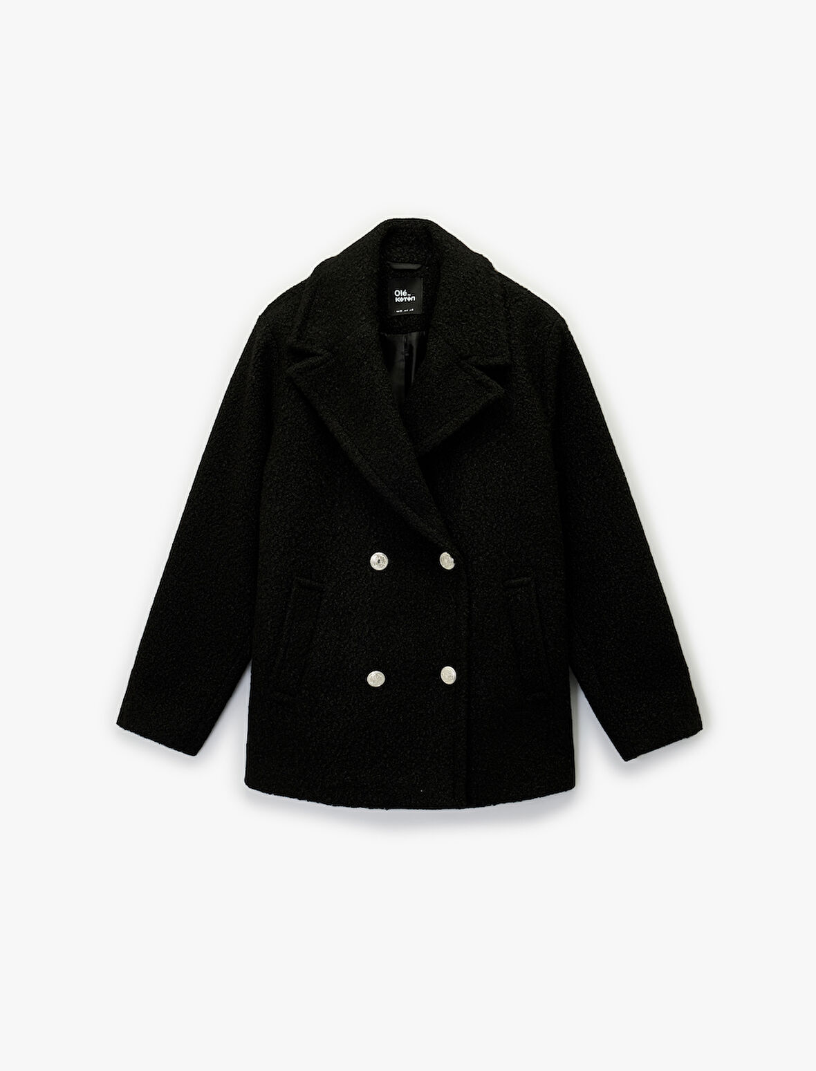 Cepli Uzun Kollu Kruvaze Düğmeli Buklet Kaban