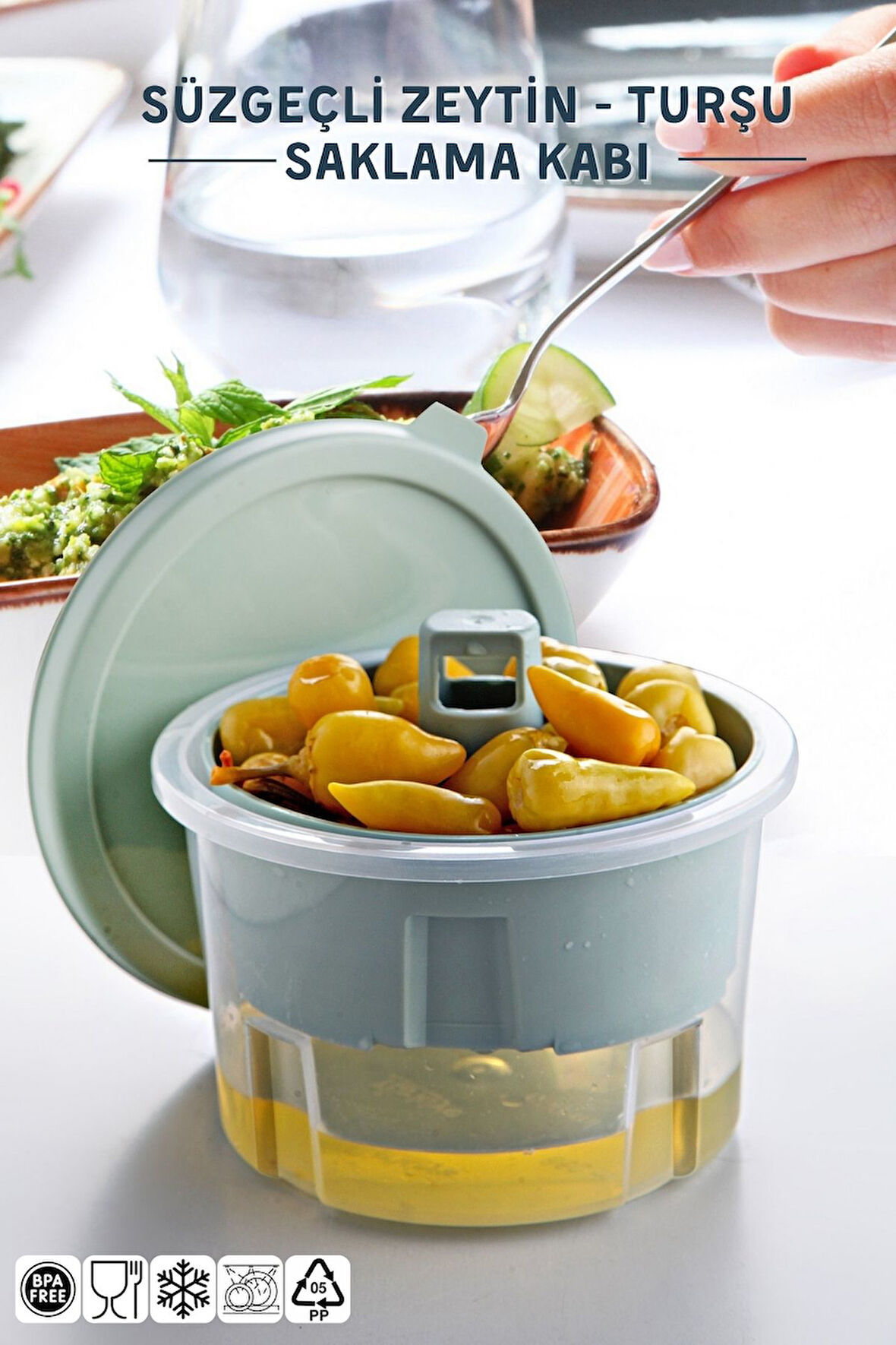 Süzgeçli Zeytinlik - Zeytin, Turşu Saklama Kabı 650ml.