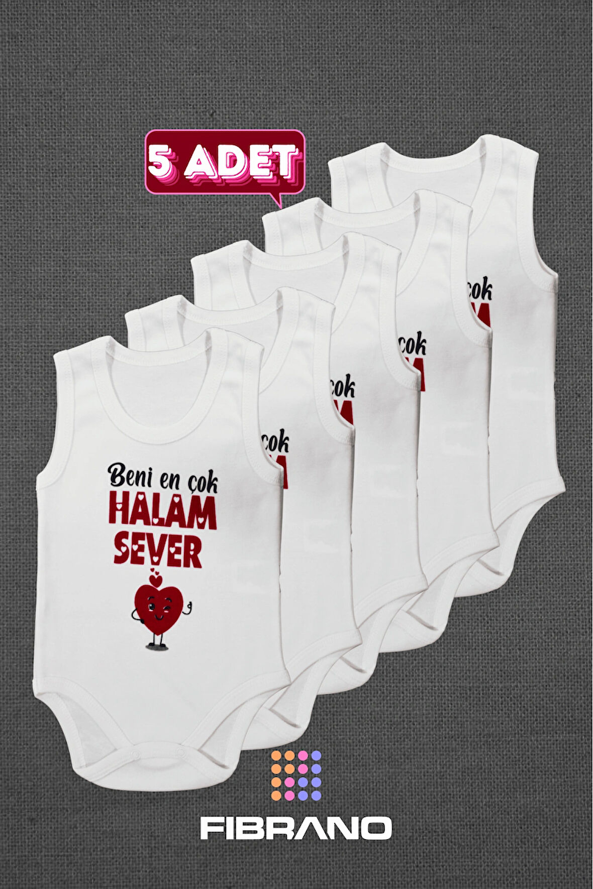 5 Adet Beni En Çok Halam Sever Baskılı 0-1 Yaş Tüm Bedenler %100 Pamuk Bebek Zıbın