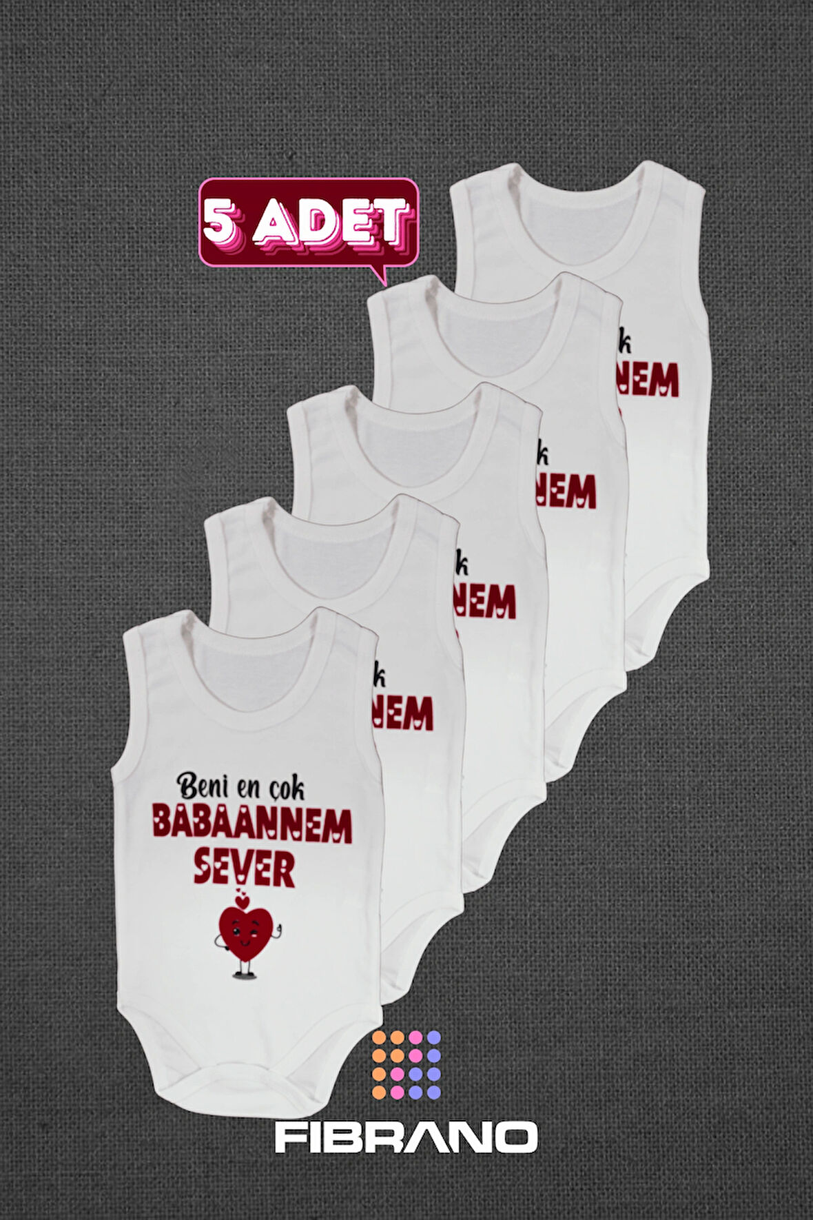 5 Adet Beni En Çok Babaannem Sever Baskılı 0-1 Yaş Tüm Bedenler %100 Pamuk Bebek Zıbın