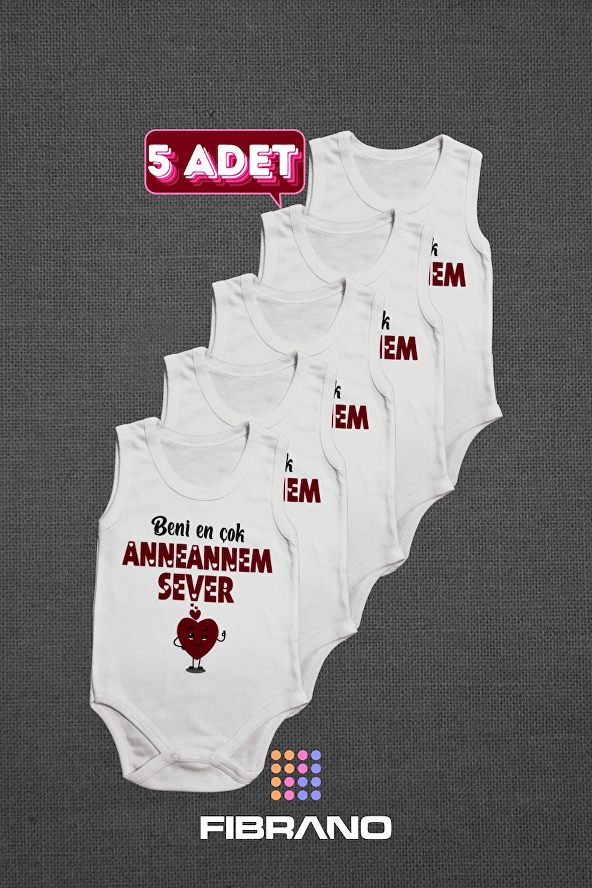 5 Adet Beni En Çok Anneannem Sever Baskılı 0-1 Yaş Tüm Bedenler %100 Pamuk Bebek Zıbın