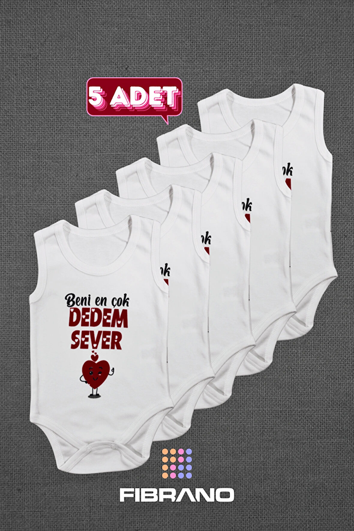 5 Adet Beni En Çok Dedem Sever Baskılı 0-1 Yaş Tüm Bedenler %100 Pamuk Bebek Zıbın