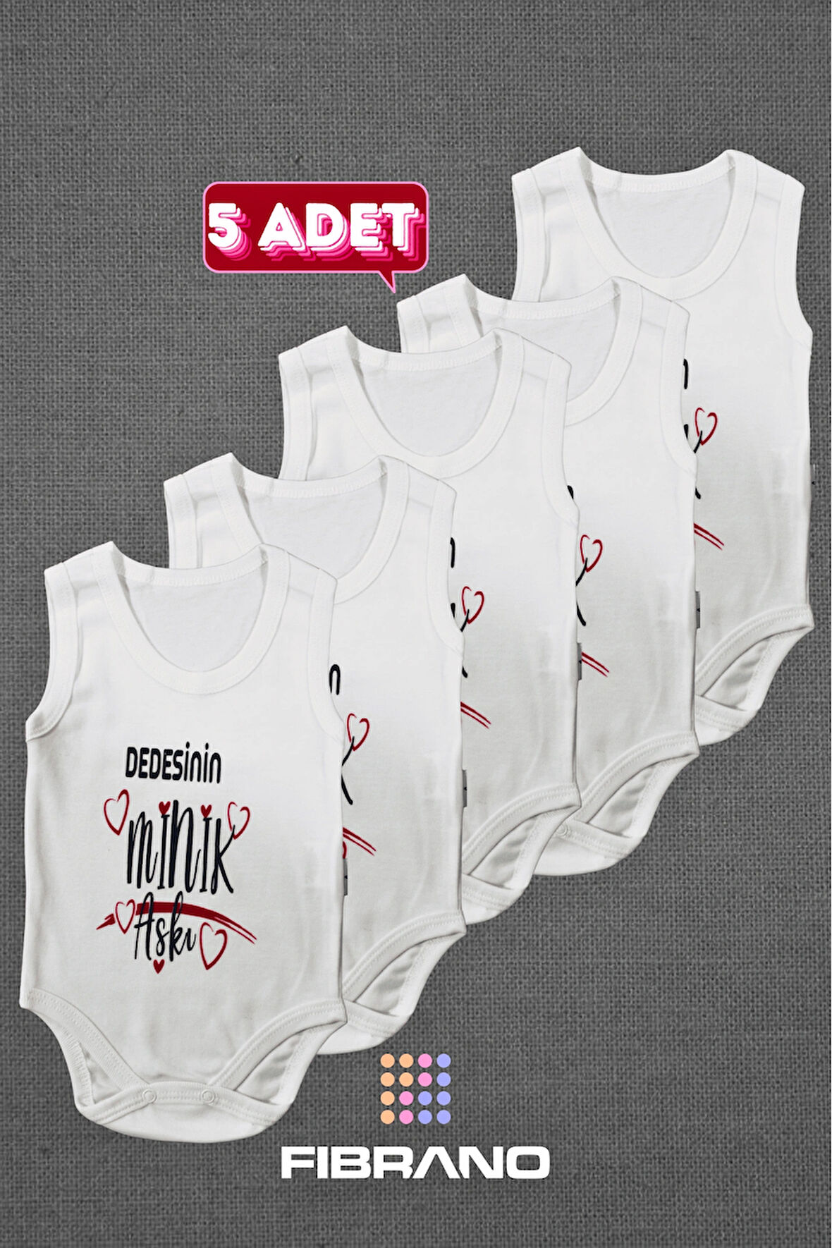 5 Adet Dedesinin Minik Aşkı Baskılı 0-1 Yaş Tüm Bedenler %100 Pamuk Bebek Zıbın