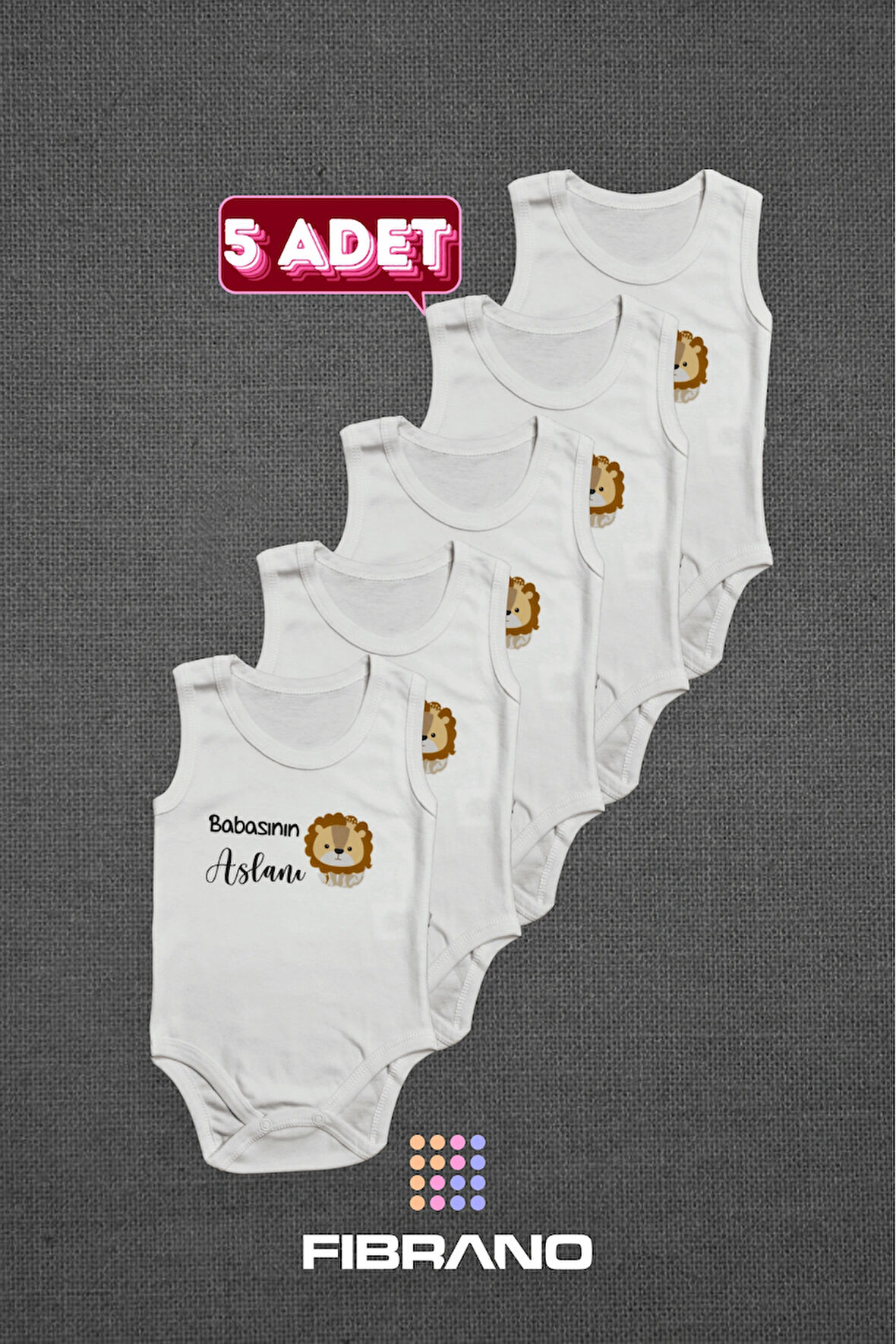 5 Adet Babasının Aslanı Baskılı 0-1 Yaş Tüm Bedenler %100 Pamuk Bebek Zıbın