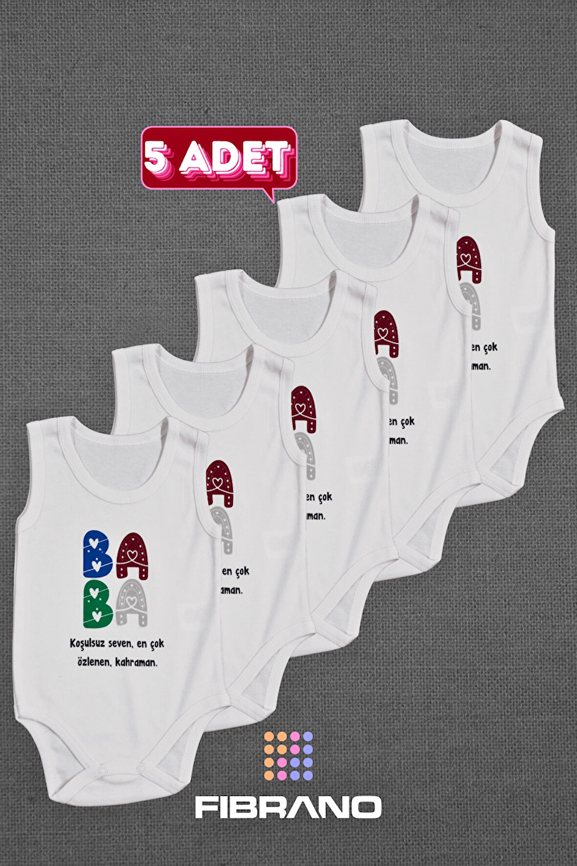 5 Adet Baba Temalı Baskılı 0-1 Yaş Tüm Bedenler %100 Pamuk Bebek Zıbın