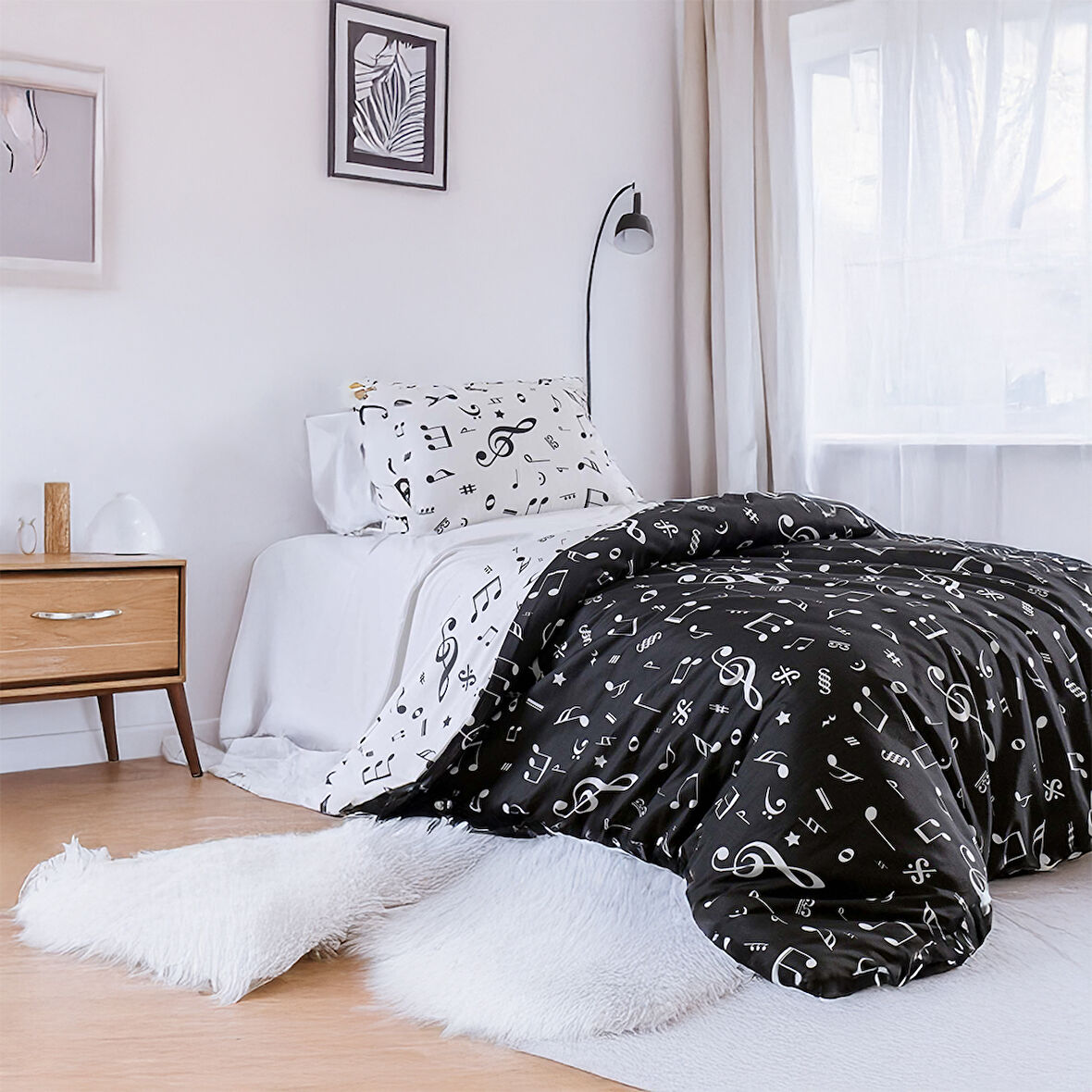 Kolay Ütülenir Nevresim Takımı Tek Kişilik Melodiy Siyah