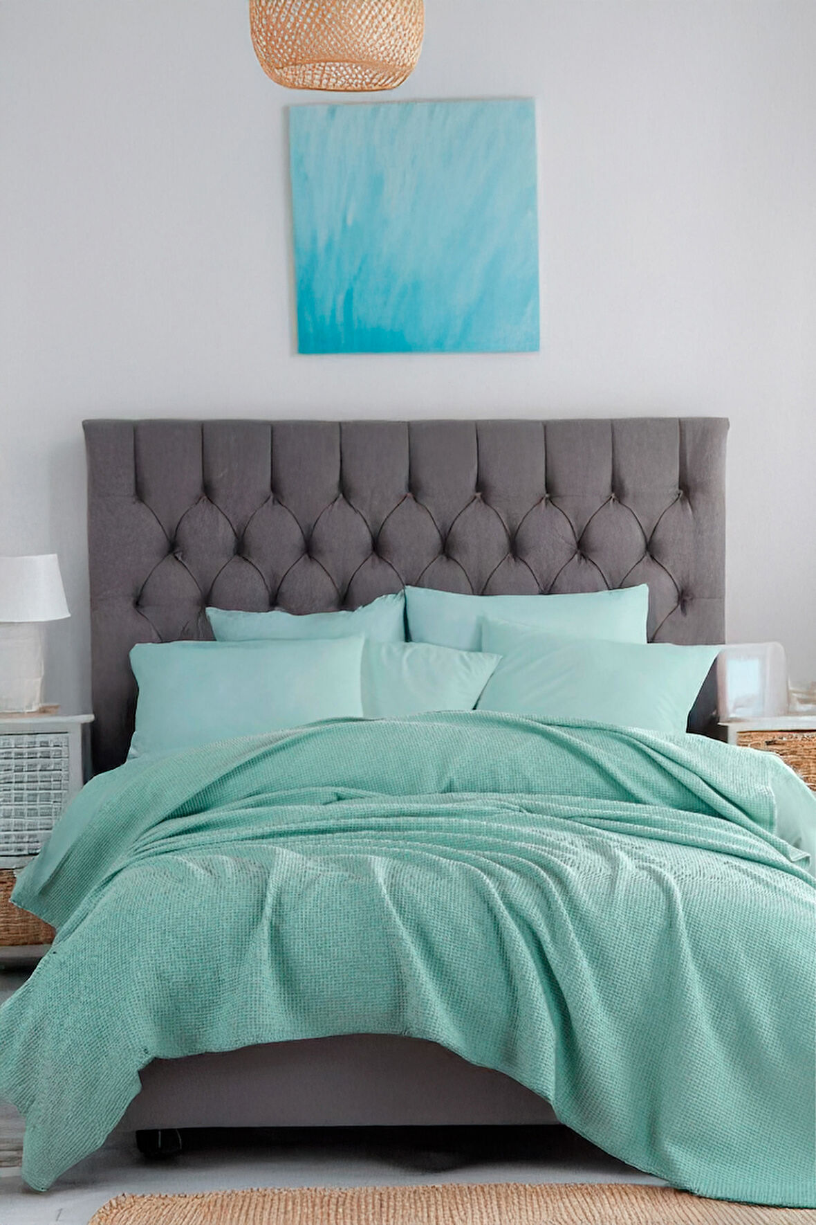 Ecocel Pike Örtü Çift Kişilik 200x230cm Karde Mint Yeşili