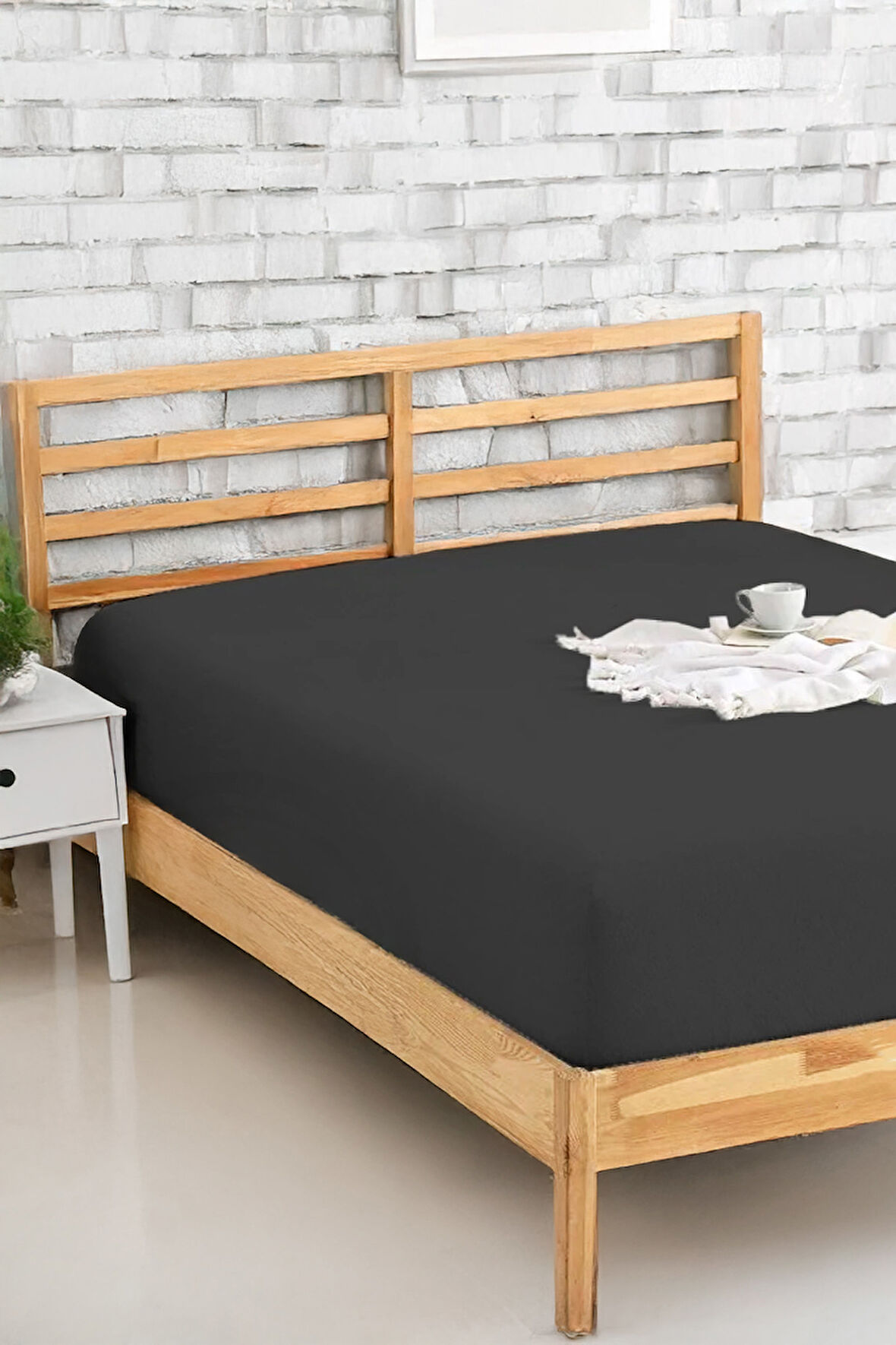 Penye Lastikli Çarşaf Pamuklu Jersey Battal Kişilik 180x200cm Antrasit