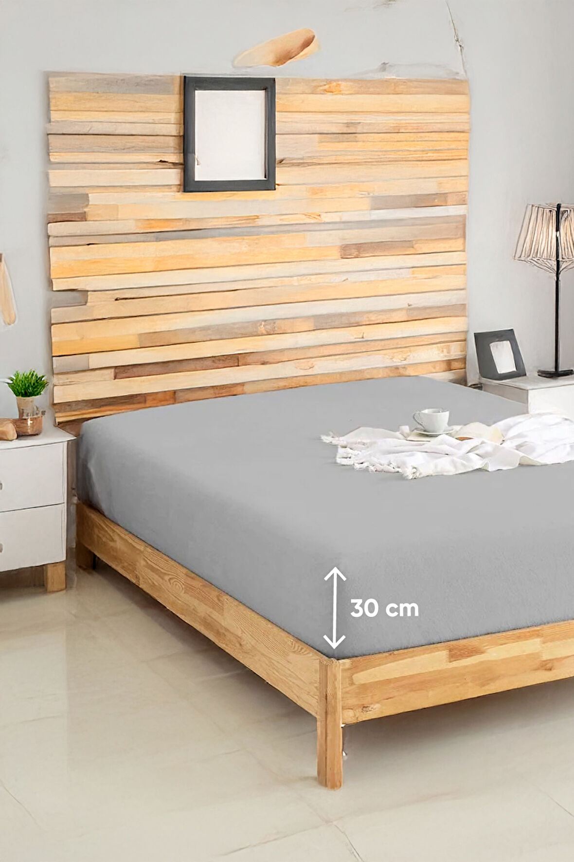 Penye Lastikli Çarşaf Pamuklu Jersey Tek Kişilik 100x200cm Gri