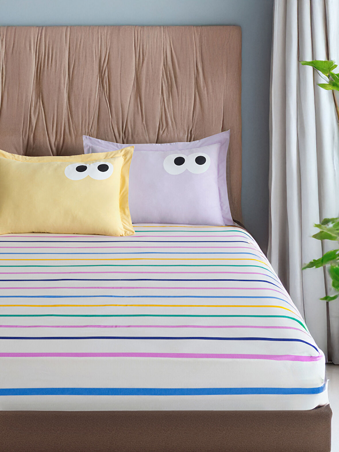 Pes Lastikli Çarşaf Seti Çift Kişilik Funny Sarı-Lila