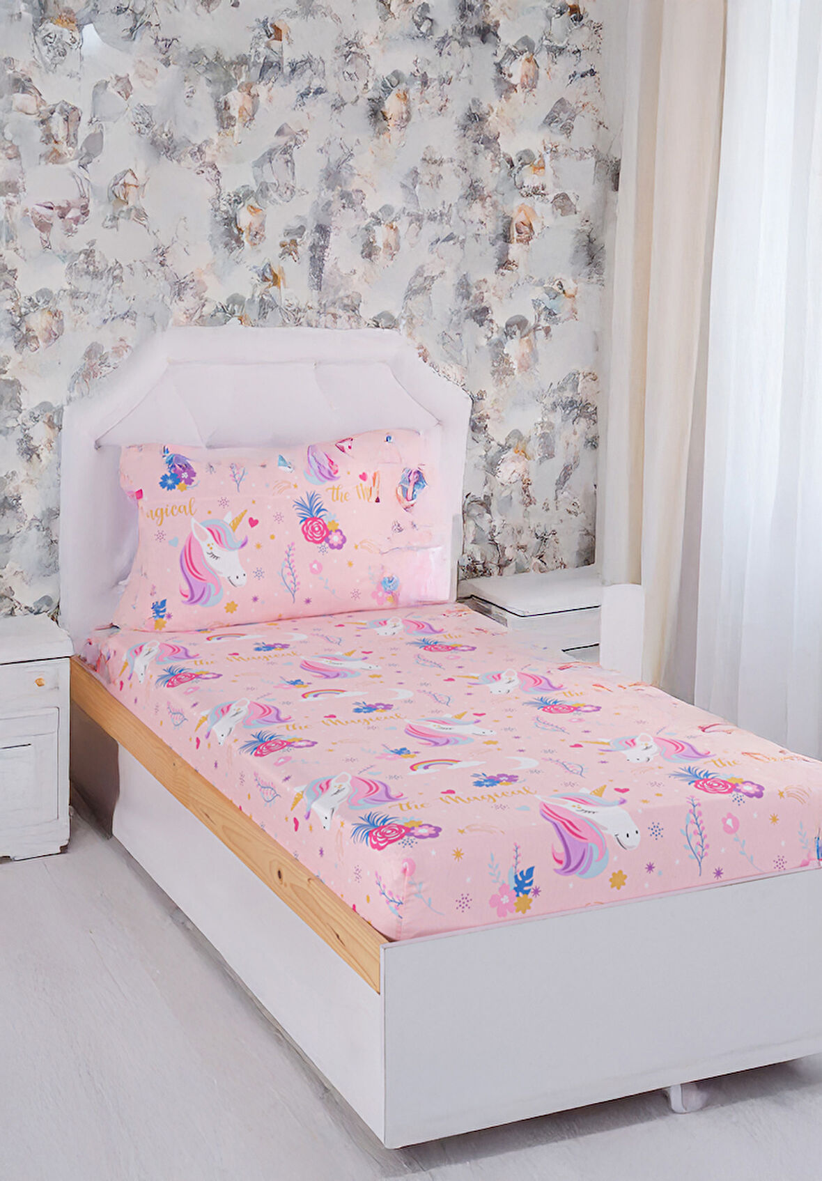 Pes Lastikli Çarşaf Seti Tek Kişilik Magical Pembe