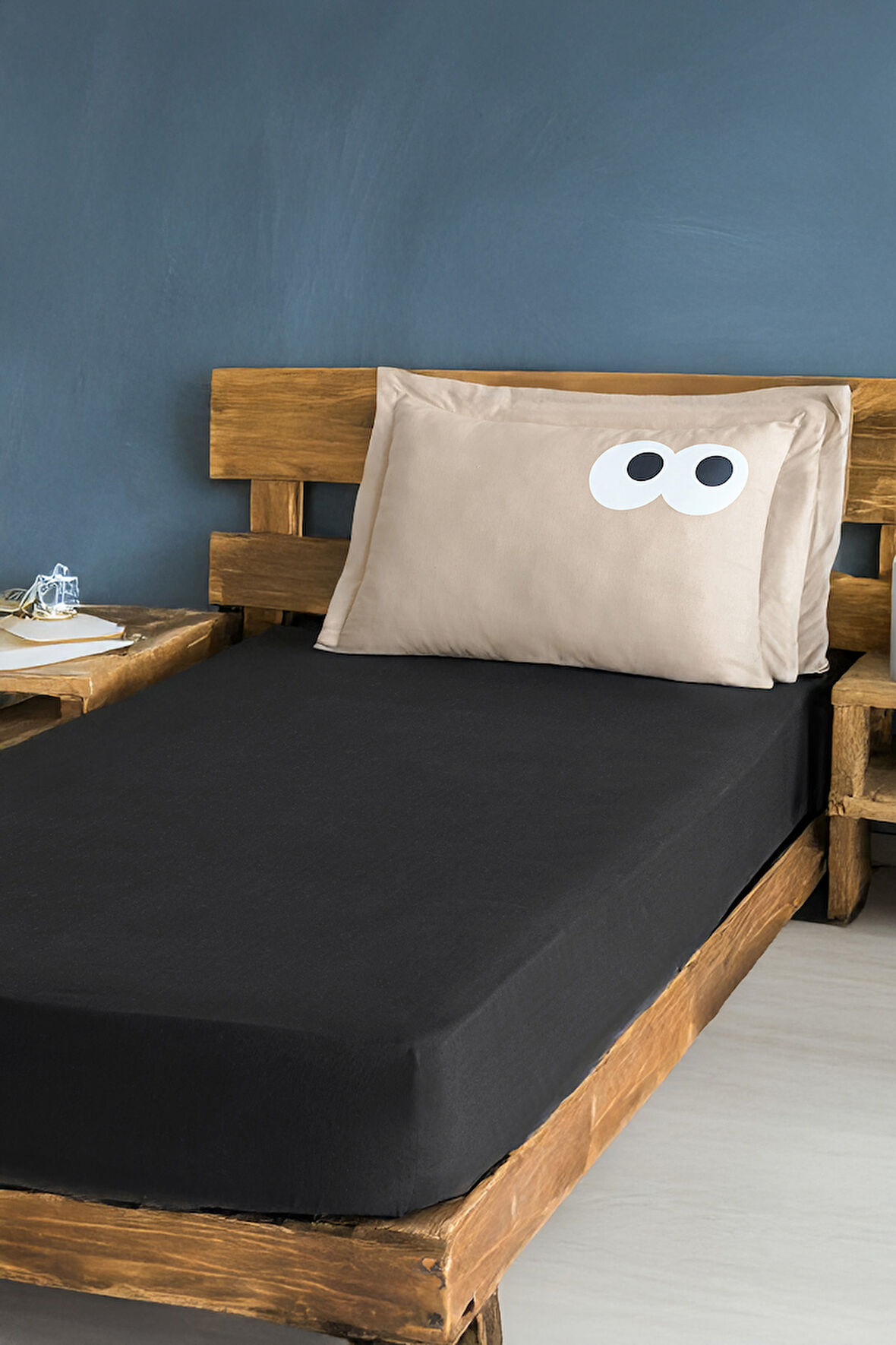 Pes Lastikli Çarşaf Seti Tek Kişilik Funny DüzBoya Siyah-Kahve