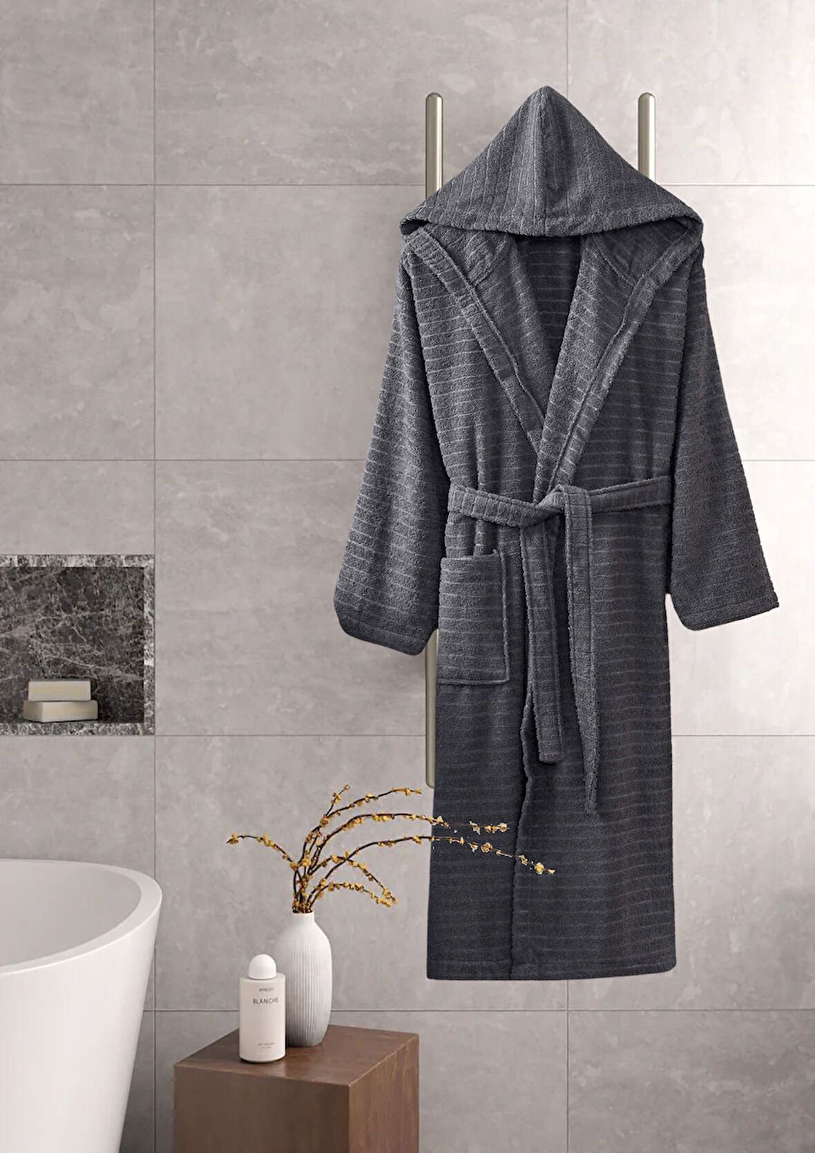 Kapüşonlu Bornoz Doğa Antrasit 3XL