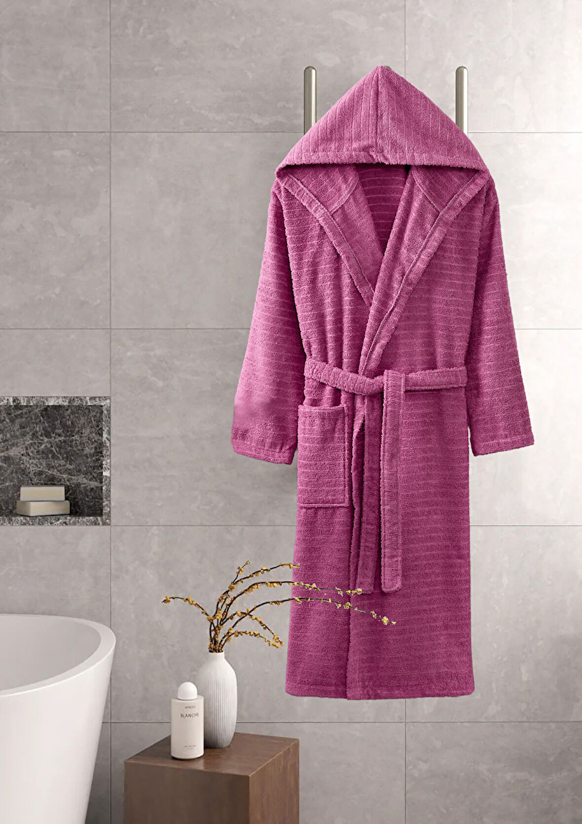 Kapüşonlu Bornoz Doğa Mürdüm S/M