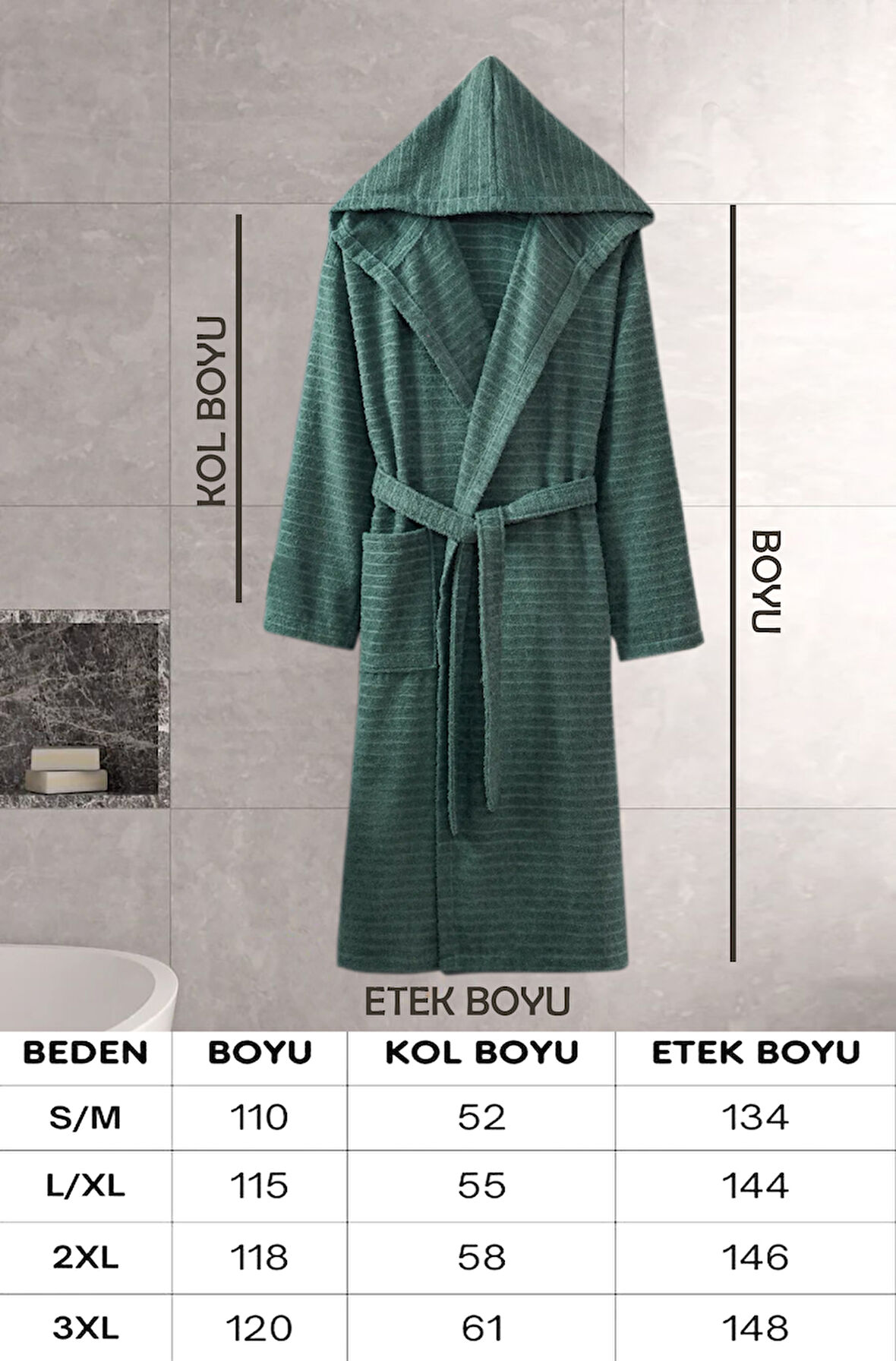 Kapüşonlu Bornoz Doğa Çağla Yeşili L/XL