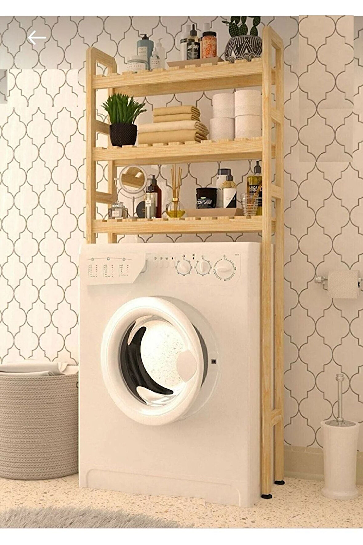 Ahşap Çamaşır Makinesi Üstü 3 Katlı Düzenleyici, Banyo Rafı, Çok Amaçlı Dolap