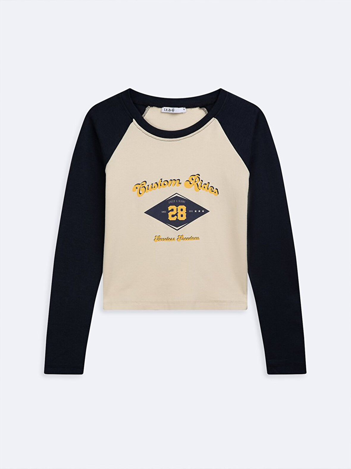 Uzun Kollu Slogan Baskılı Crop Krem Sweatshırt