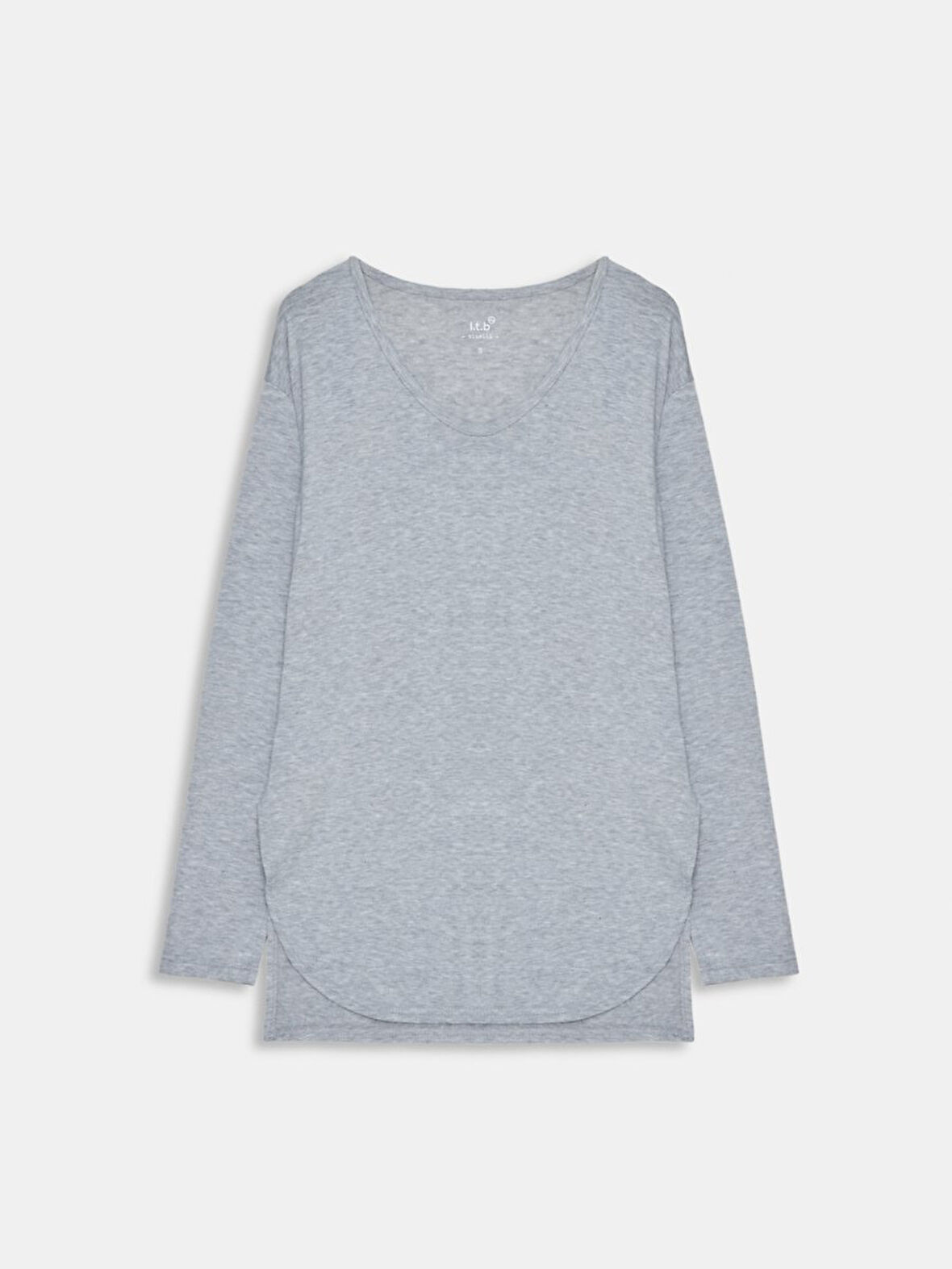 Uzun Kollu V Yaka Gri Sweatshırt