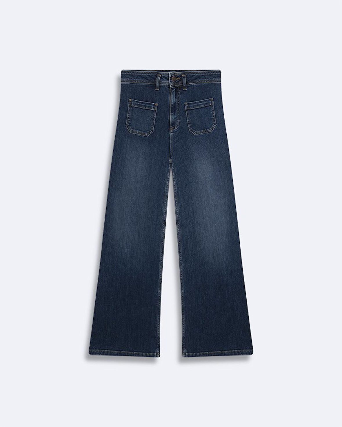 Wına Yüksek Bel Geniş Yaka Mavi Jean Pantolon