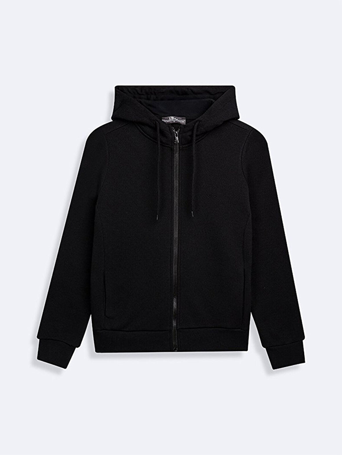 Fermuarlı Regular Kapüşonlu Düz Fit Siyah Sweatshırt