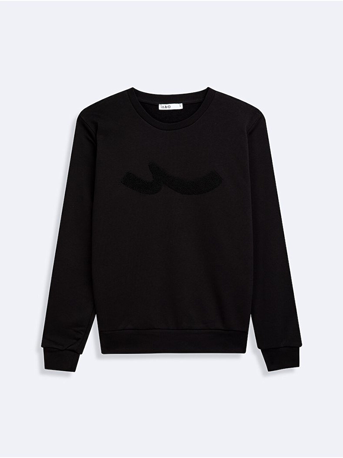 Sign Baskılı Uzun Kollu Bisiklet Yaka Siyah Sweatshırt