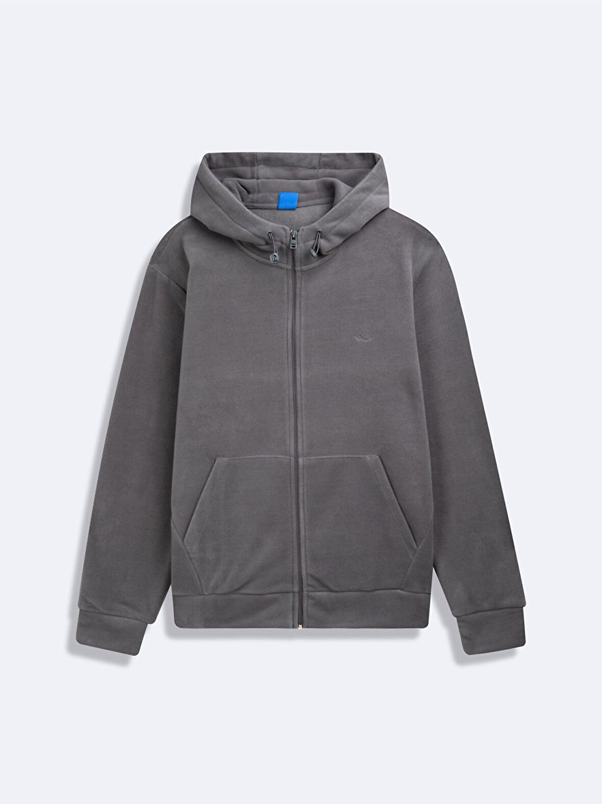 Uzun Kollu Kapüşonlu Fermuarlı Gri Sweatshırt