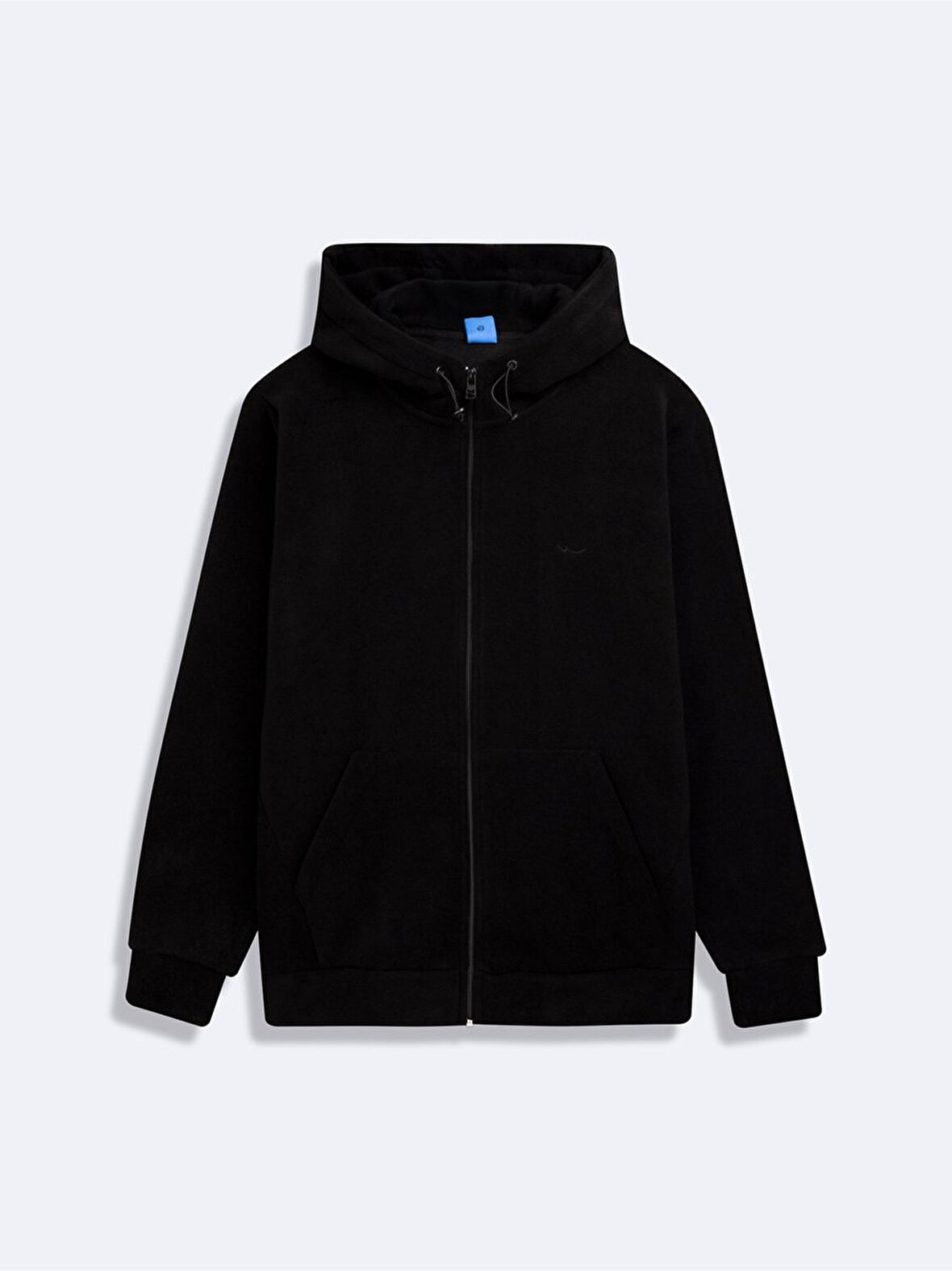 Uzun Kollu Kapüşonlu Fermuarlı Siyah Sweatshırt