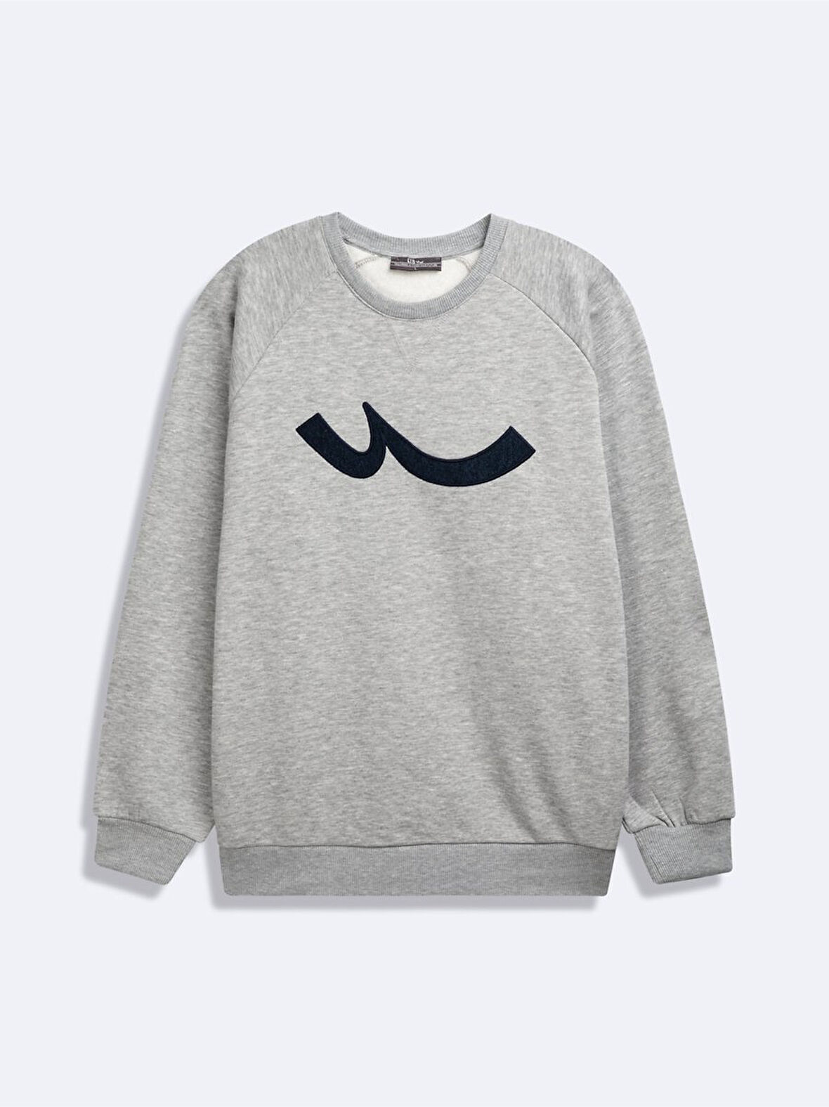 Uzun Kollu Sıfır Yaka Sign Baskılı Gri Sweatshırt