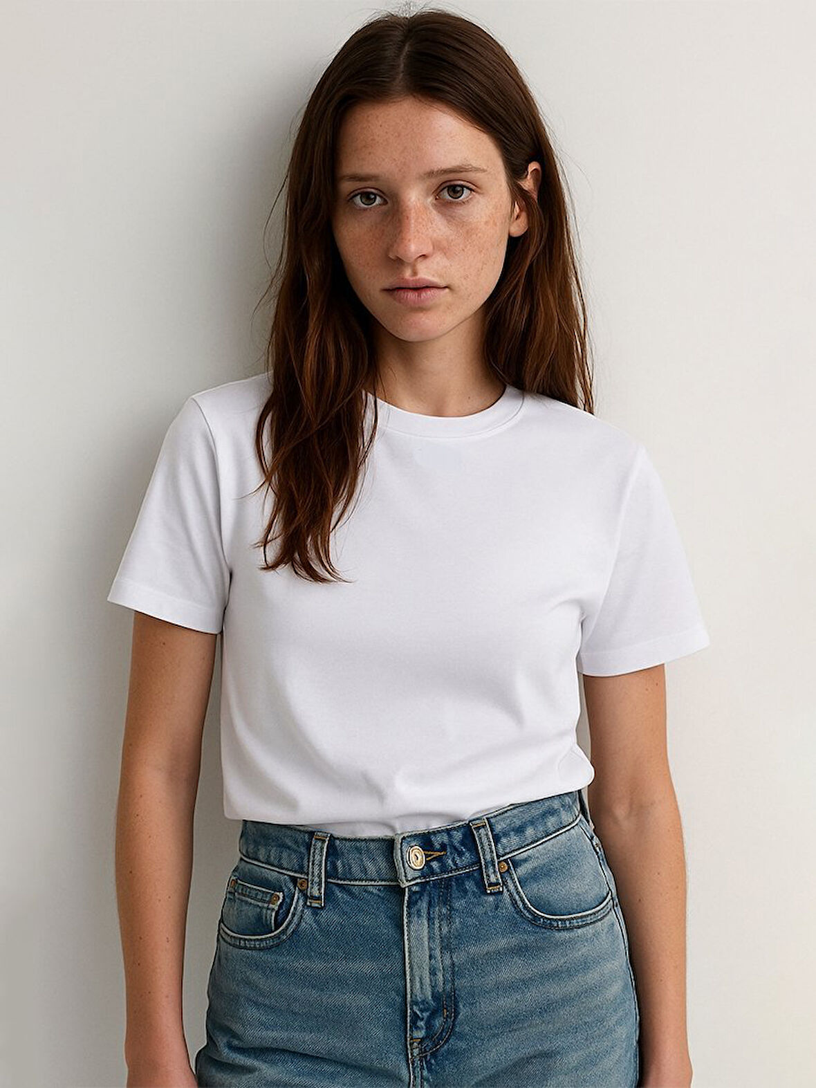 Kısa Kollu Sıfır Yaka Basic Beyaz t-shirt