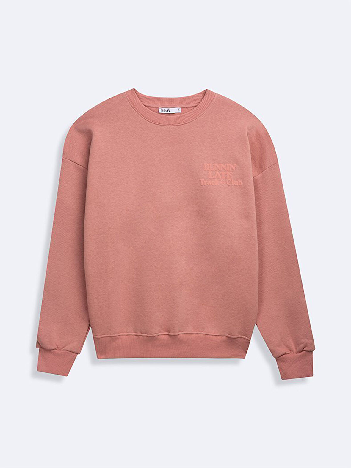 Uzun Kollu Sıfır Yaka Slogan Baskılı Pembe Sweatshırt