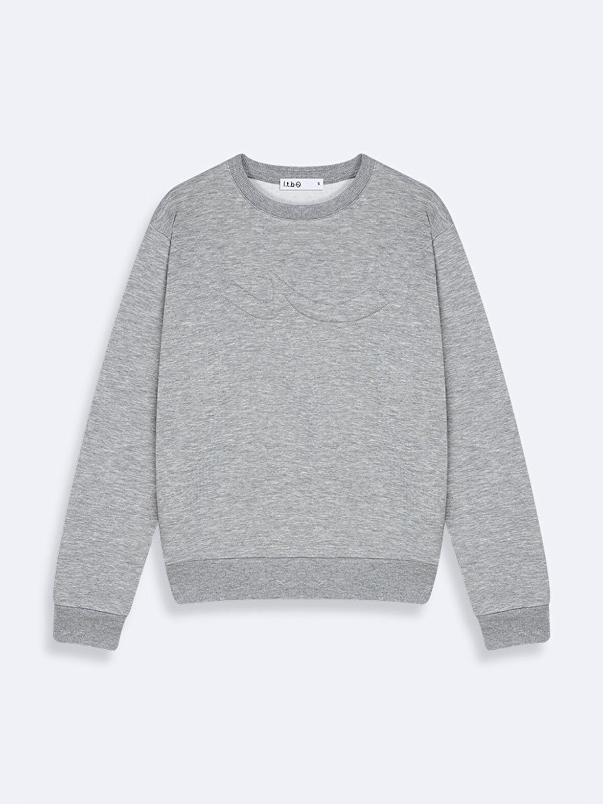 Uzun Kollu Sign Baskılı Bisiklet Yaka Gri Sweatshırt