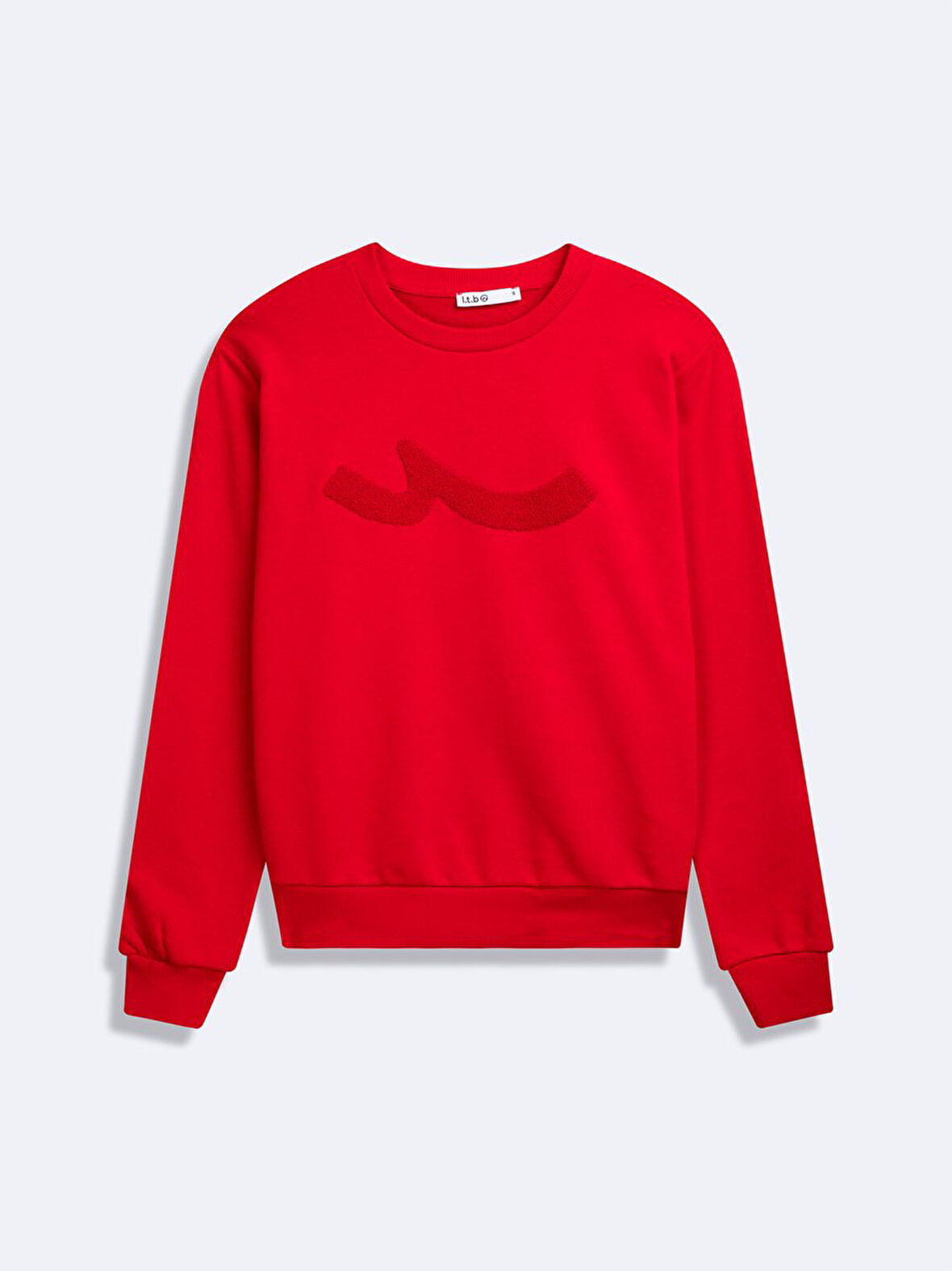 Sign Baskılı Uzun Kollu Bisiklet Yaka Kırmızı Sweatshırt