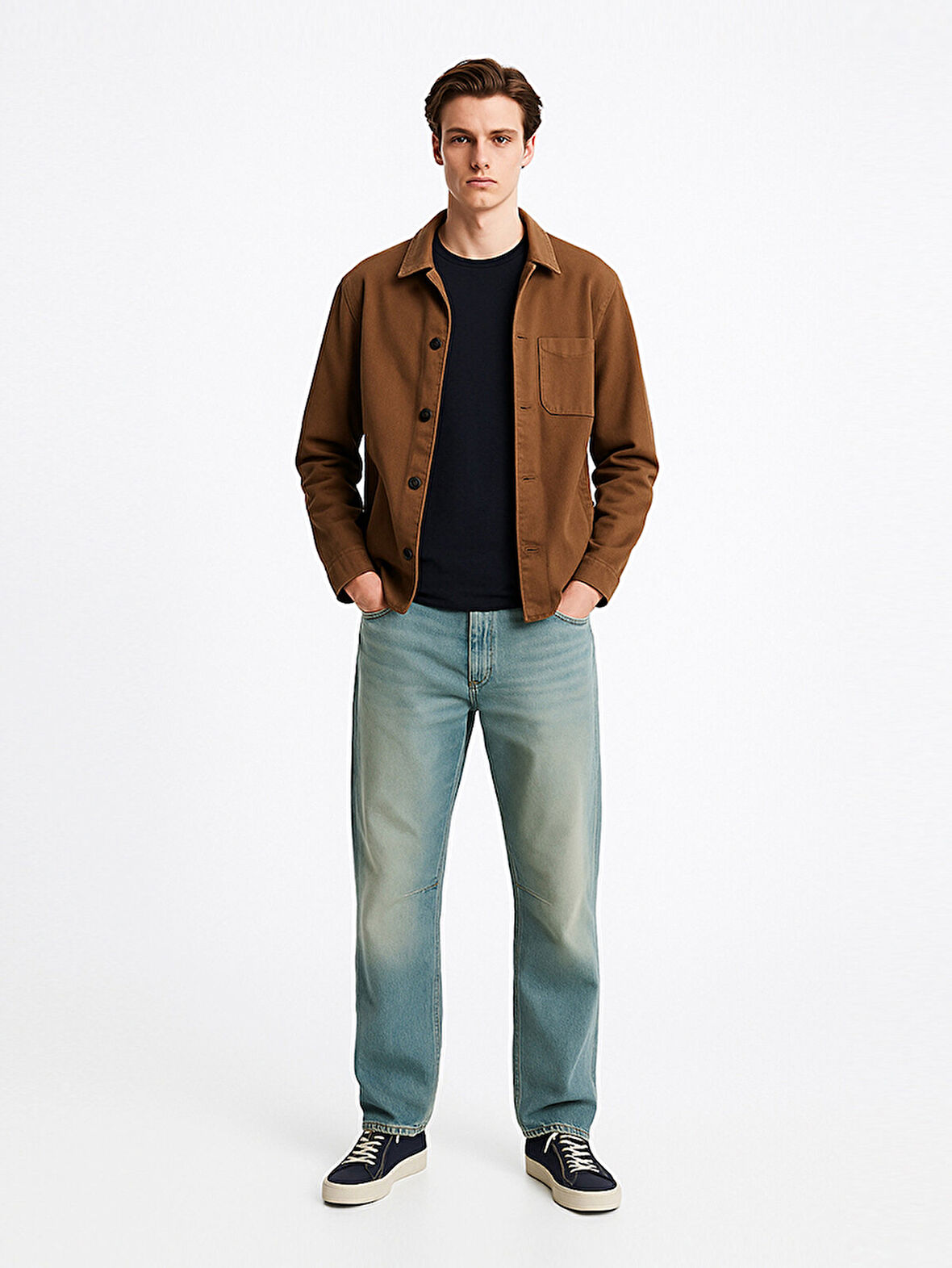 Uzun Kollu Bisiklet Yaka Basıc Lacivert Sweatshırt