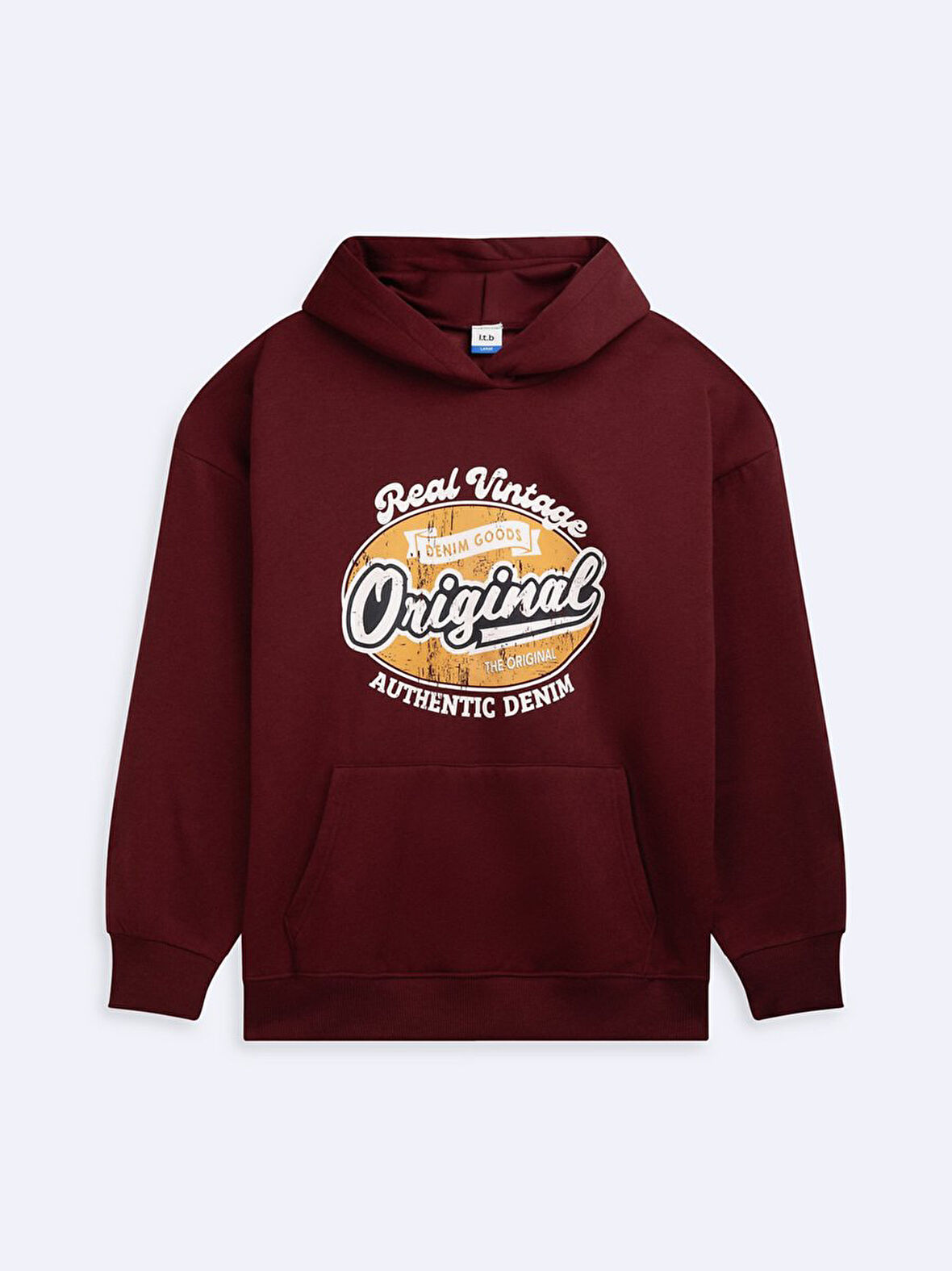 Uzun Kollu Kapüşonlu Slogan Baskılı Kırmızı Sweatshırt