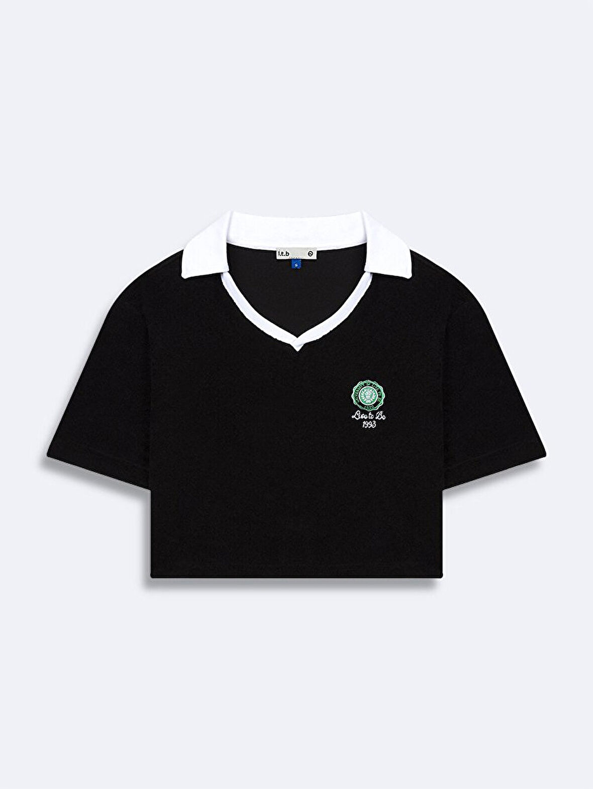 Havlu Kumaş Grafik Crop Kısa Kollu Siyah T-shırt