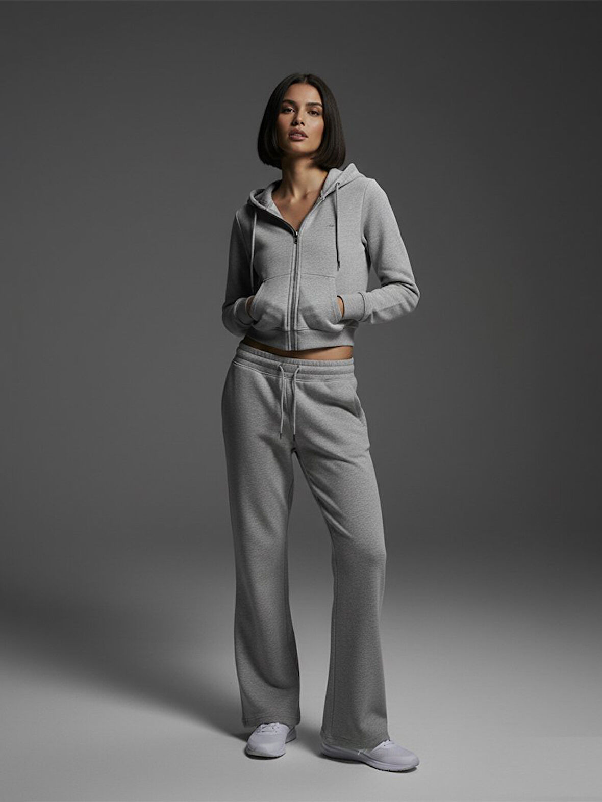 Beli Lastikli Flare Gri Eşofman