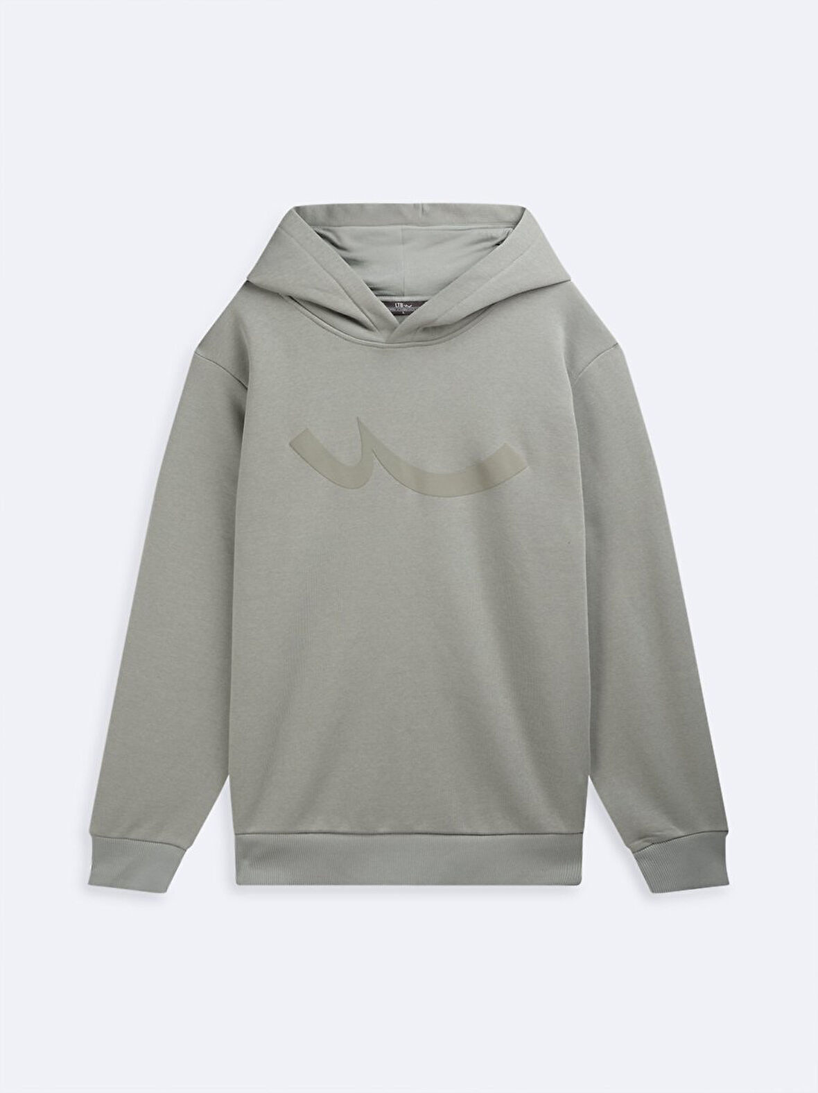 Uzun Kollu Kapüşonlu Sign Baskılı Yeşil Sweatshırt